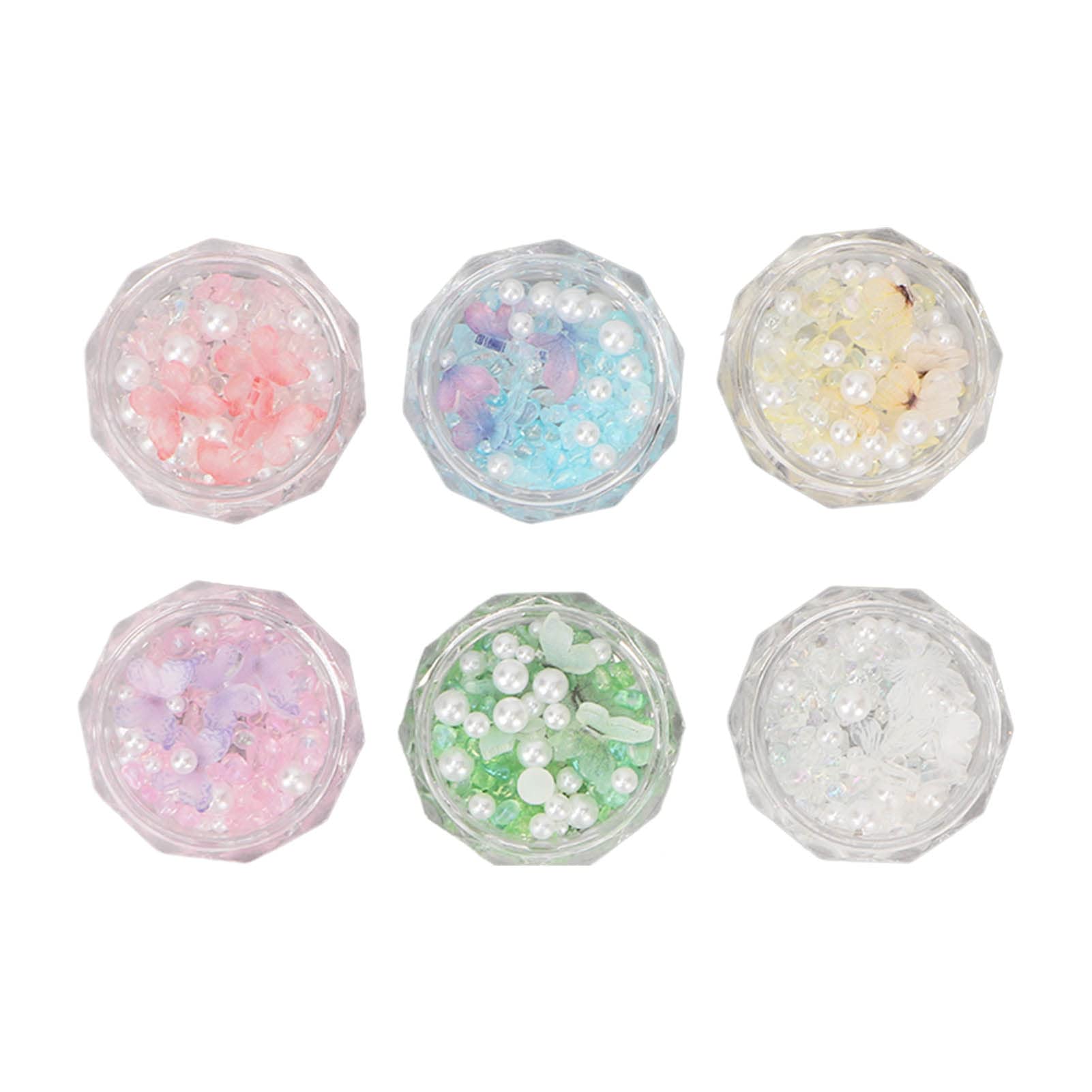 3D Resin Butterfly Nail Art Decorations Set - 6 Boxes of Exquisite Faux Pearl & Rhinestone Nail Decor for Wedding, Party & Special Occasion Nail Designs