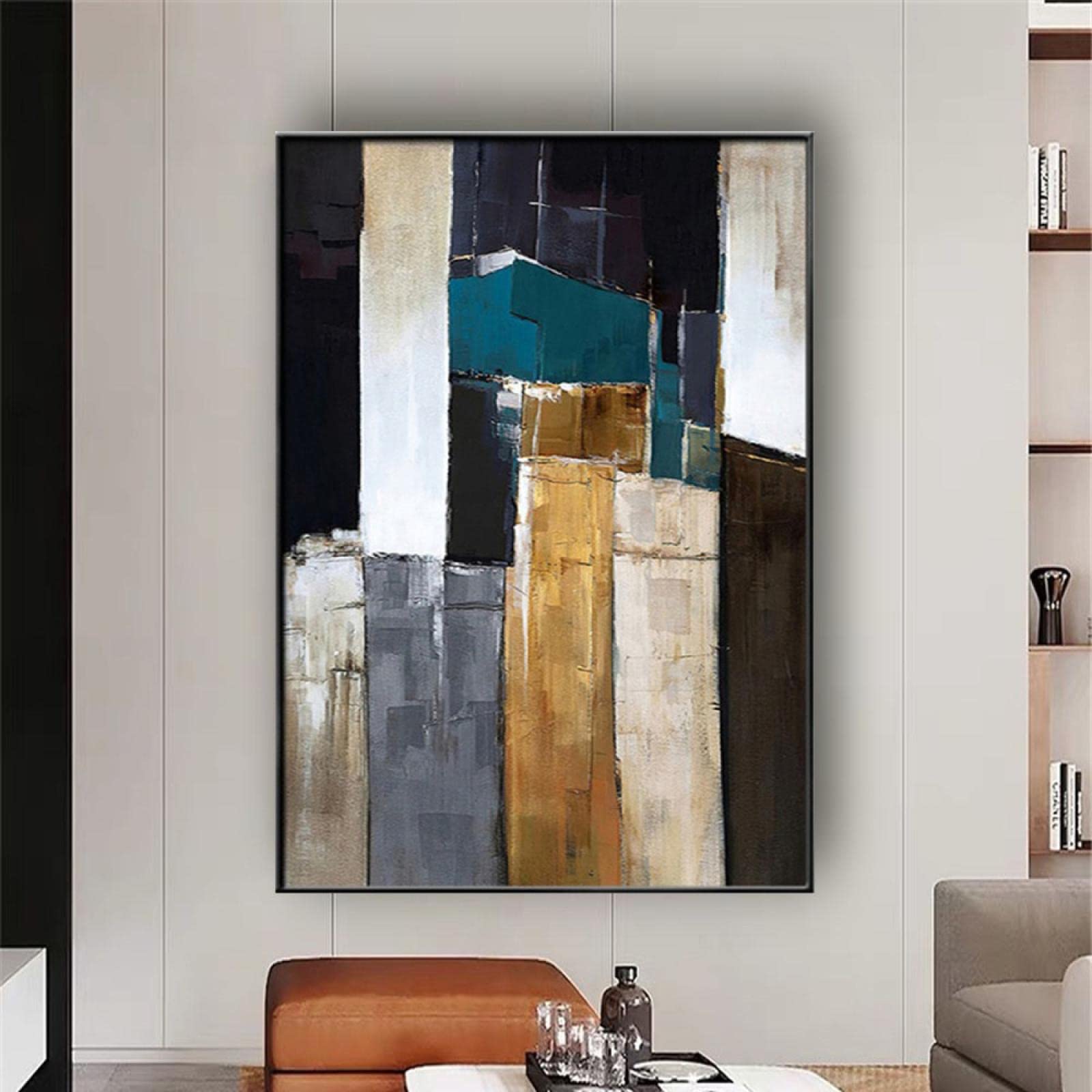 Modern Golden and Blue Texture Canvas Wall Art - Frameless Oil Painting Print for Living Room Decor (70x110cm) | Perfect for Home, Office & Bedroom Interior Design