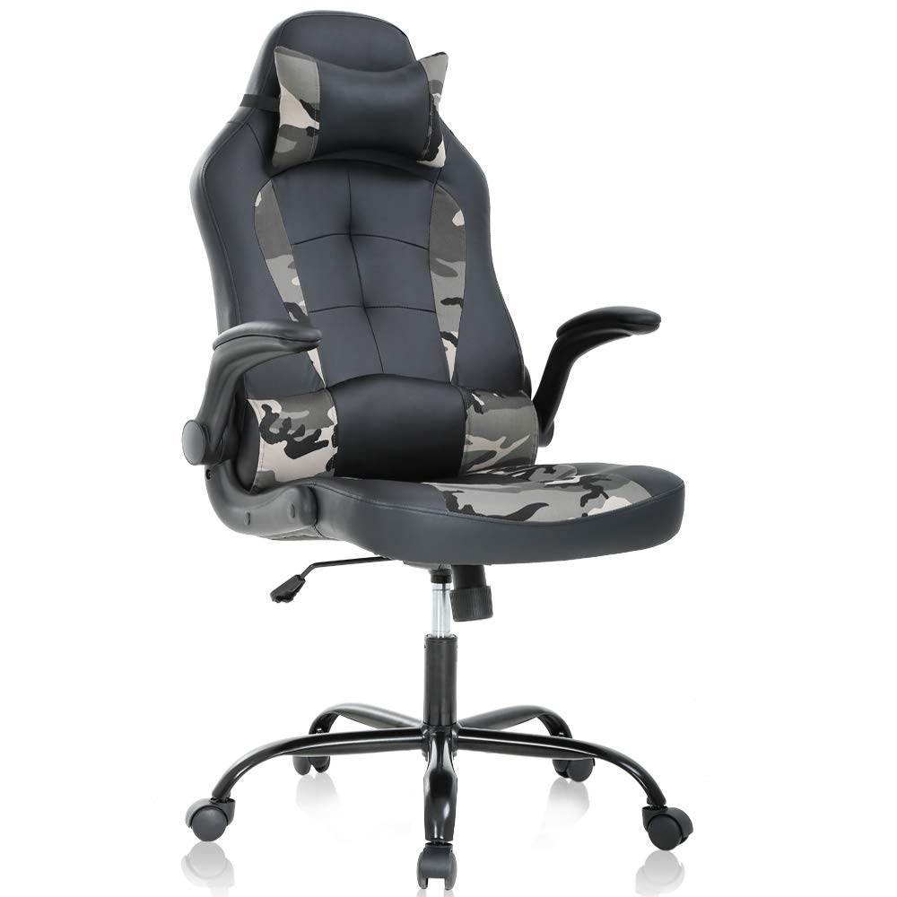 DKELI Ergonomic Gaming Chair - High Back Office Chair with Lumbar Support, Flip-Up Arms & Headrest - PU Leather Computer Desk Chair for Home & Office Use - Perfect for Gaming, Working & Studying