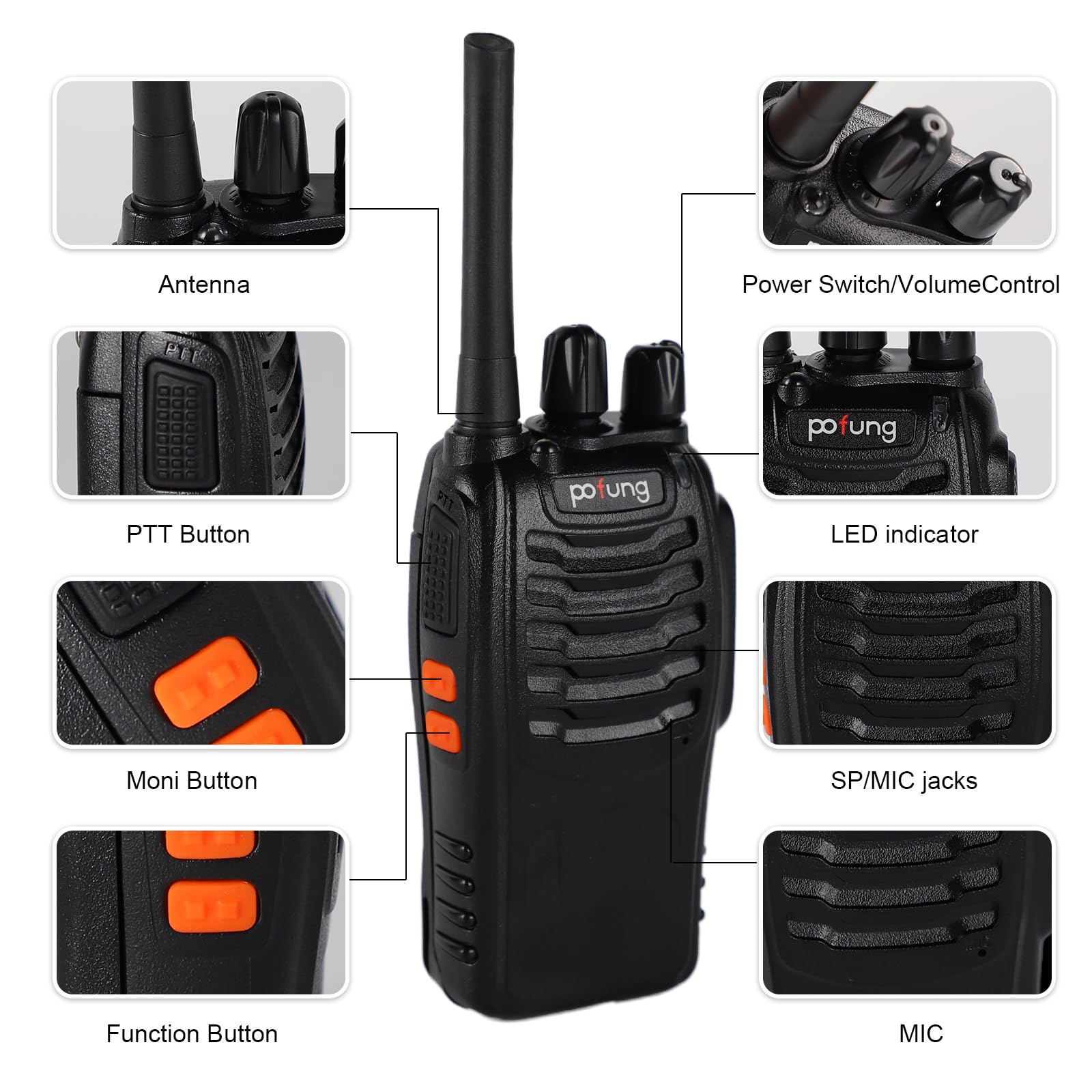 Professional PMR446 Baofeng Walkie Talkie - 16 Channel Long Range Two-Way Radio with 1500mAh Rechargeable Battery, LED Flashlight & Headset (2 Pack) - Ideal for Outdoor Adventures, Construction Sites & Emergency Communication