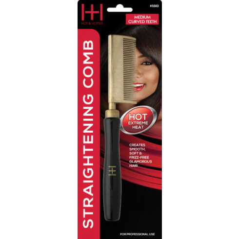 H&H Professional Hair Straightening Comb - Medium Curved Teeth for Smooth & Silky Hair - Perfect for Salon, Home Styling & Frizz Control