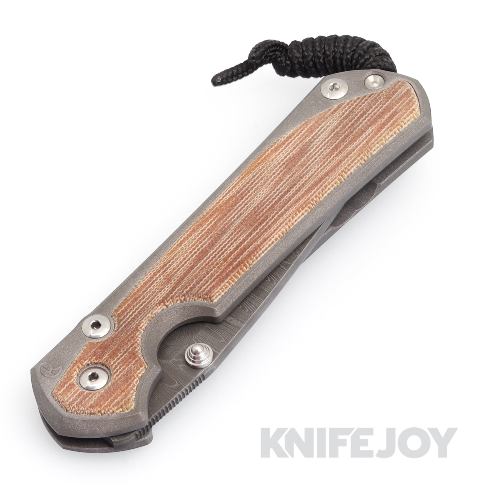 Chris Reeve Knives Large Sebenza 31 Drop Point Folding Knife - Ladder Damascus Steel Blade with Natural Canvas Micarta Inlay Handles - Perfect for EDC, Outdoor Adventures & Collectors