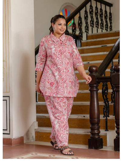 Stylish Pink Cotton Kurti & Trouser Set for Women - 2 Piece Outfit for Casual Wear, Office & Festive Occasions
