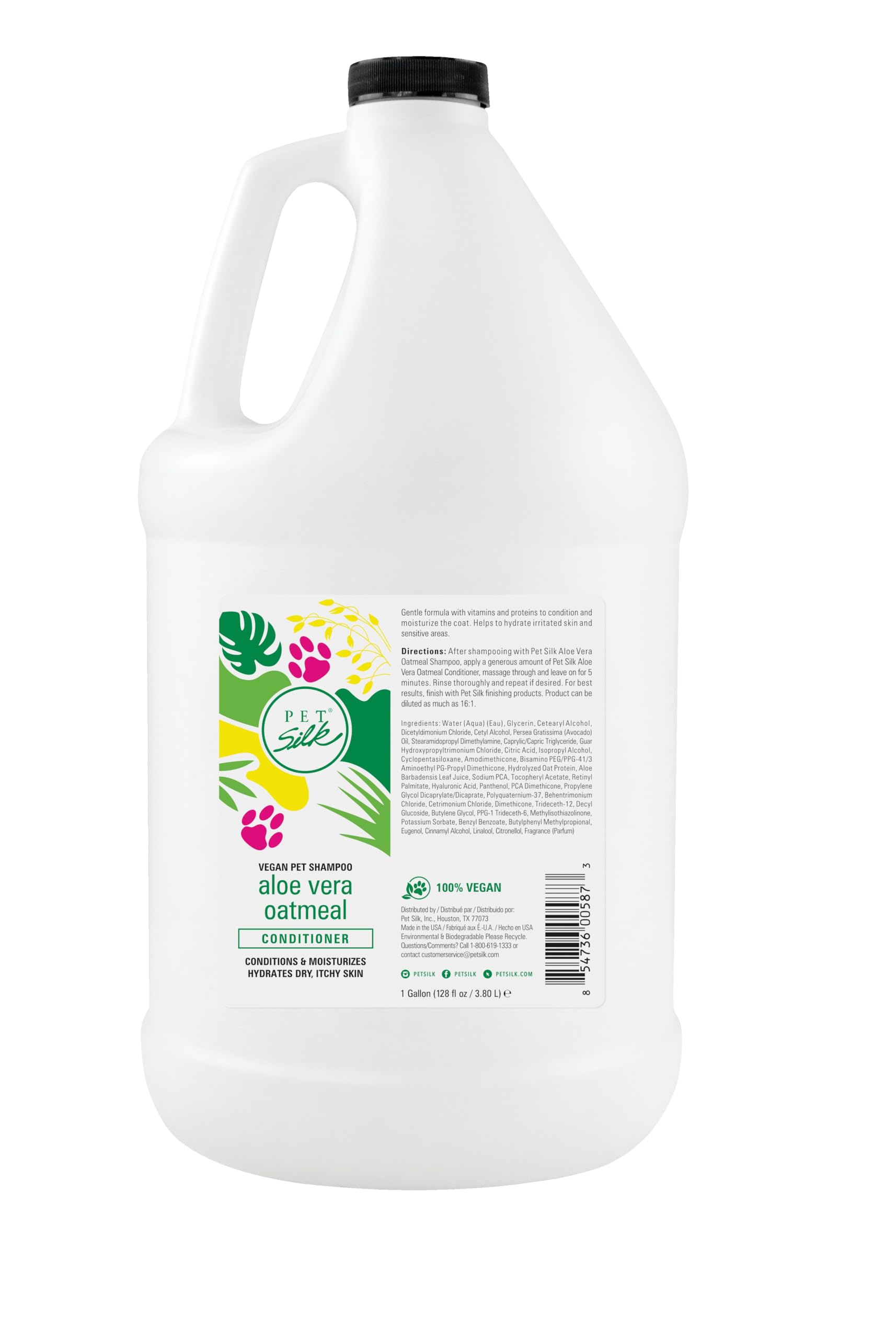 Pet Silk Aloe Vera Oatmeal Conditioner for Dogs & Cats - Soothing & Hydrating Formula for Dry, Itchy Skin - Gentle Deep Conditioning Treatment for Silky Smooth Fur (1 Gallon) - Perfect for Bath Time & Professional Grooming Salons