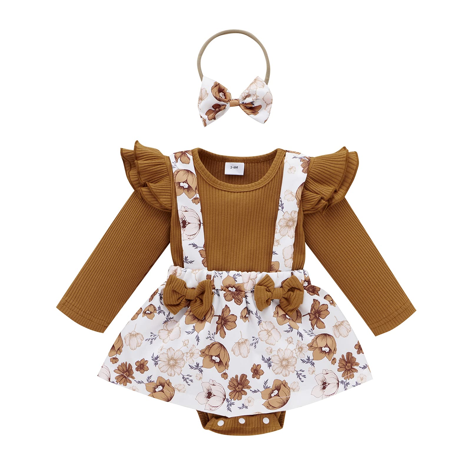 CIYCUIT Newborn Baby Girl Summer Outfit Set - Floral Ruffle Ribbon T-Shirt, Suspenders Shorts & Headband | Cute Infant Clothes for Photoshoots, Parties & Daily Wear