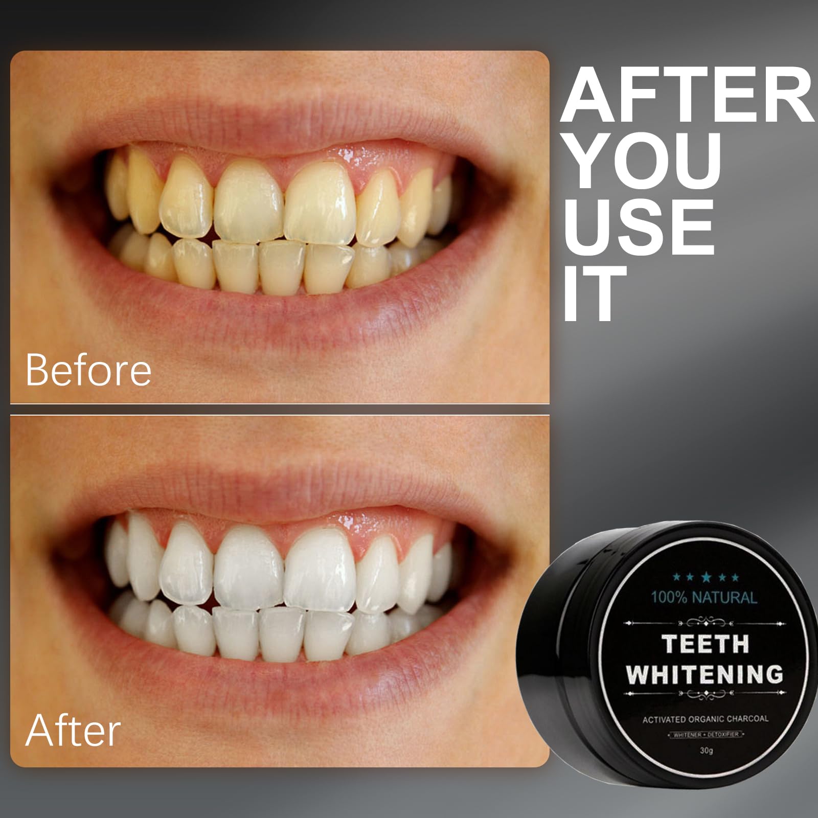 Thoquene 30g x 2PCS Natural Charcoal Teeth Whitening Powder - Activated Carbon Dental Stain Remover for Fresh Breath | Whitens Teeth, Removes Plaque & Bad Breath - Perfect for Daily Oral Care & Smile Enhancement