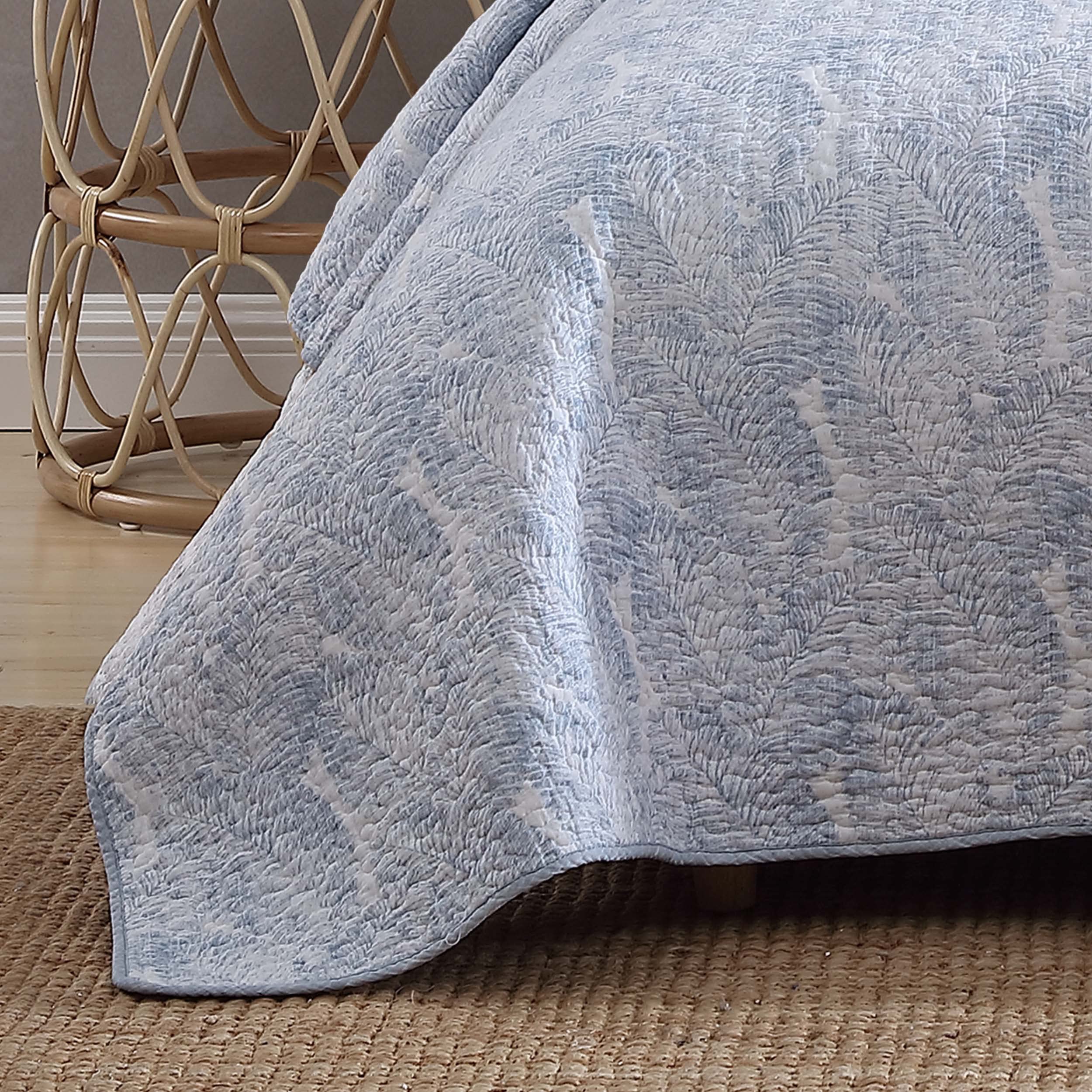 Tommy Bahama King Size Reversible Cotton Quilt Set with Matching Sham - Coastal Bedding in Distressed Water Leaves Blue, Textured Reverse for Comfort & Style | Perfect for Beach House, Guest Room & Coastal-Themed Bedrooms