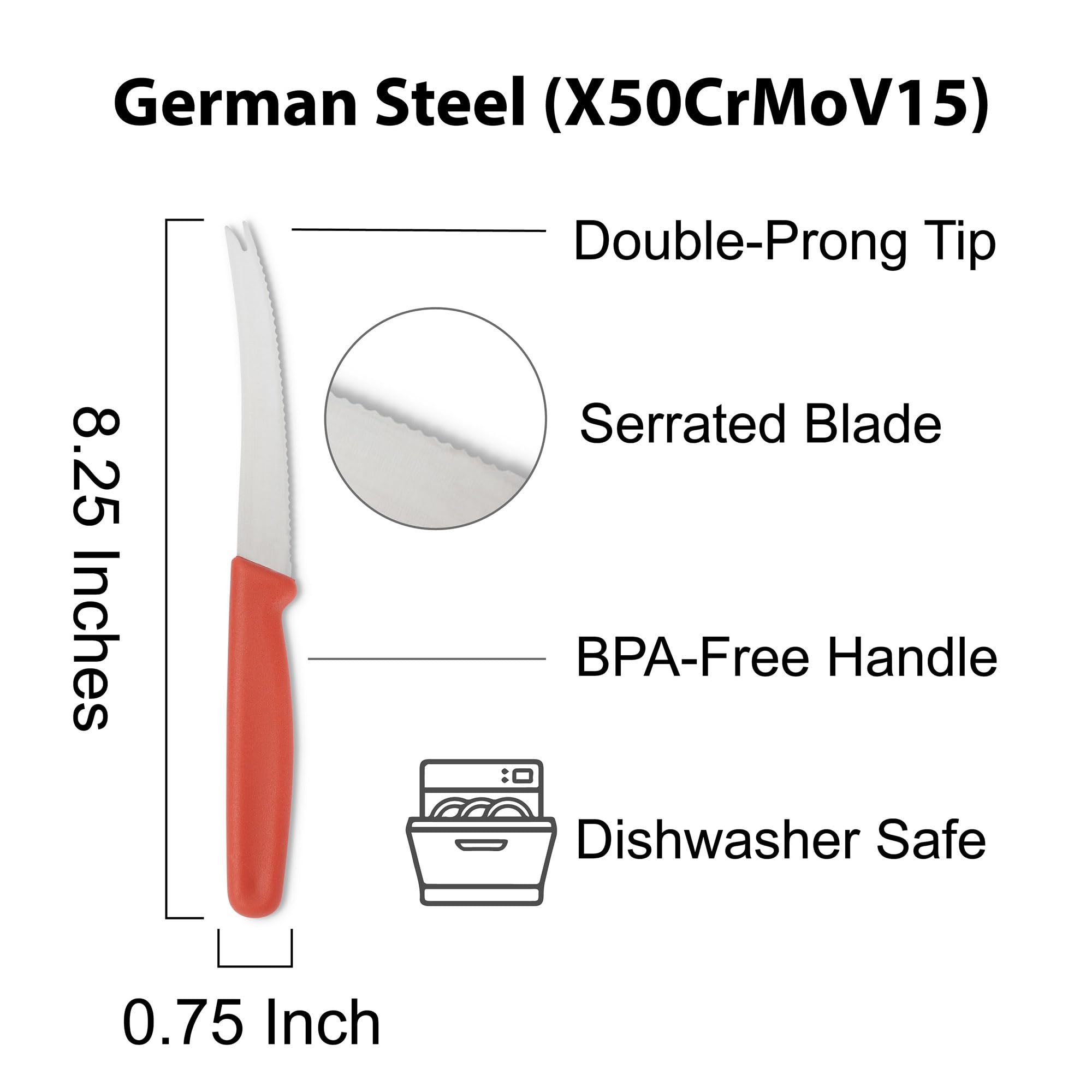 HIC Kitchen Serrated Tomato Knife - Sharp German Stainless Steel Blade for Slicing Tomatoes, Bread & Soft Fruits - Perfect for Home Cooking, Picnics & BBQ Prep