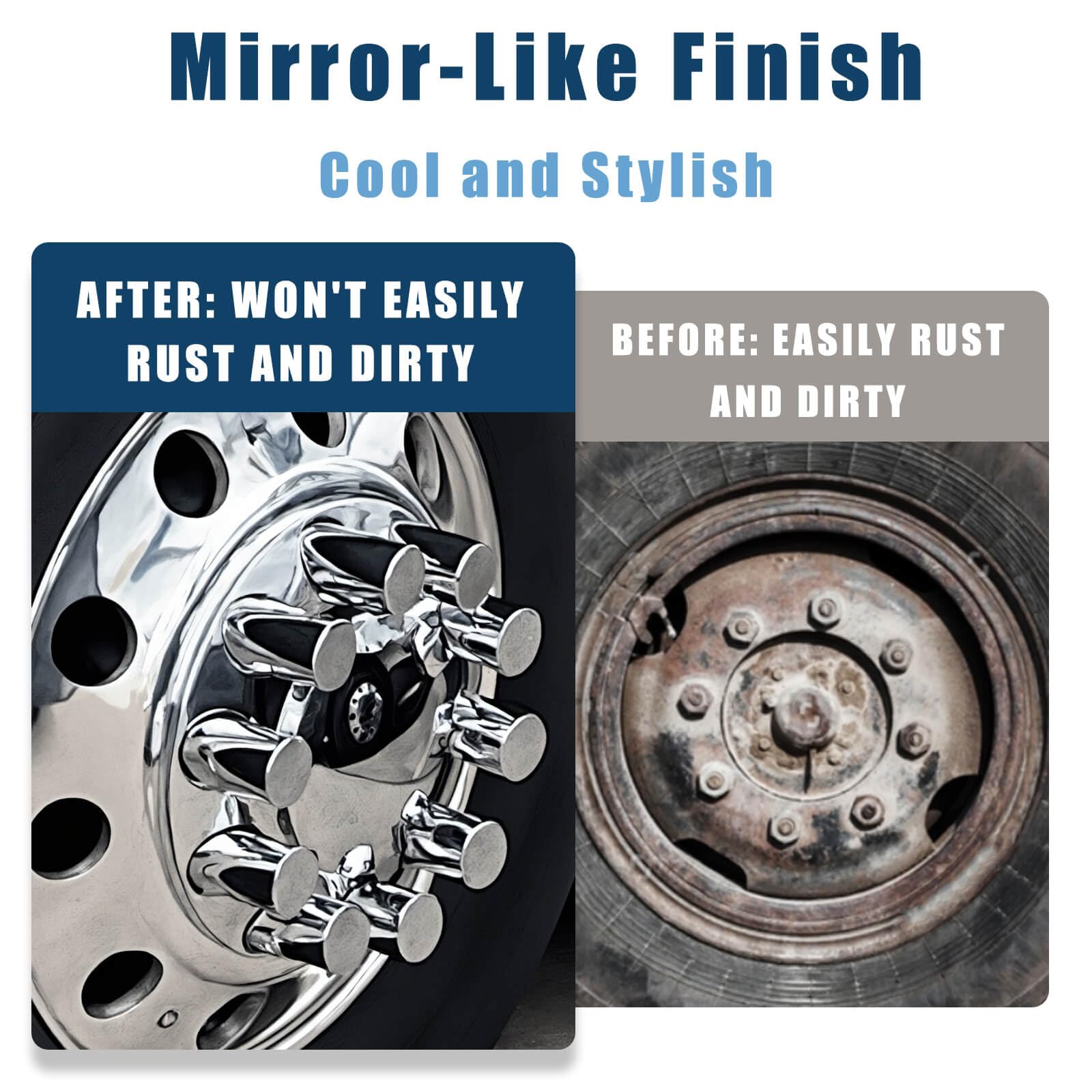 Chrome Semi Truck Wheel Covers - Set of 2 Front & 4 Rear Axle Hub Covers with 33mm Thread-On Lug Nut Covers for Semi Trucks & Trailers | Heavy Duty Protection & Stylish Upgrade for Long Haul Trucks