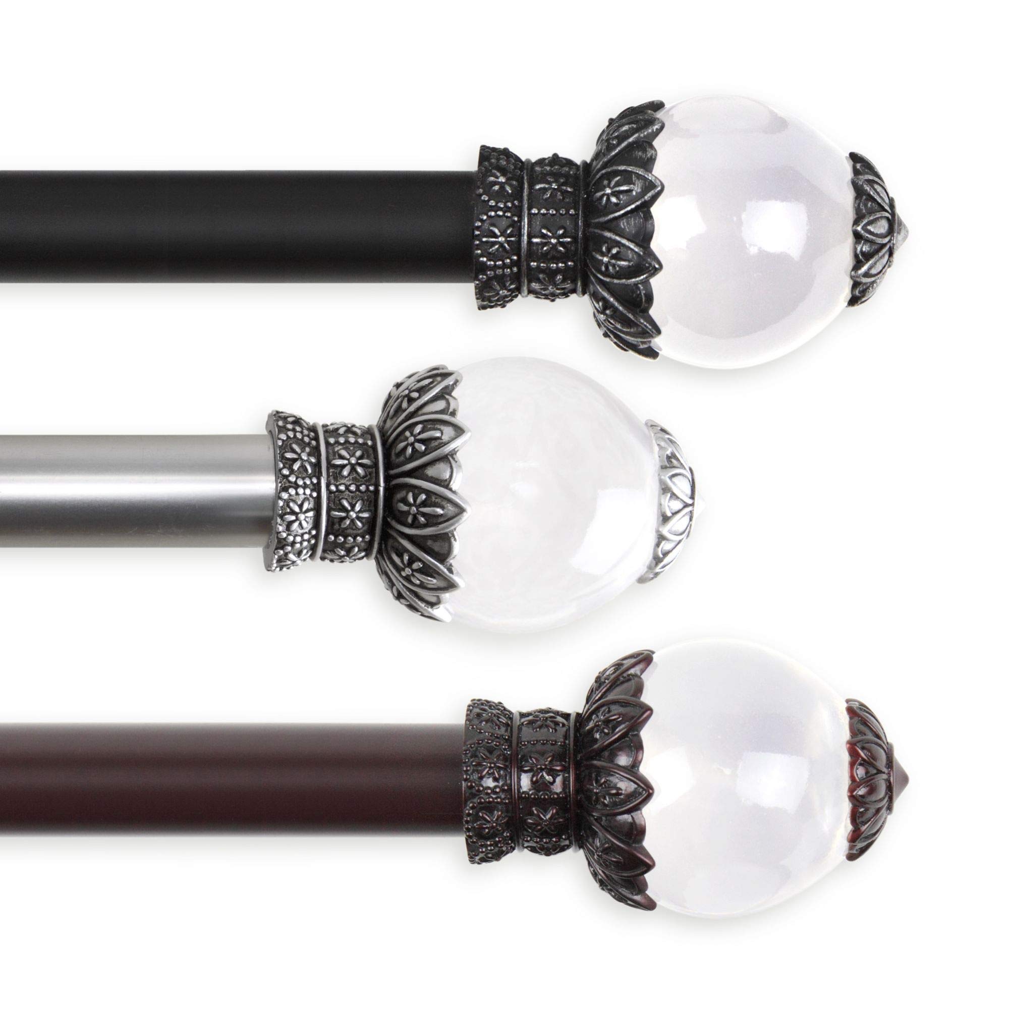 126-Inch Silver Double Curtain Rod with Crystal Knobs - Modern Window Treatment for Living Room & Bedroom - Elegant Home Decor for Drapes & Sheers