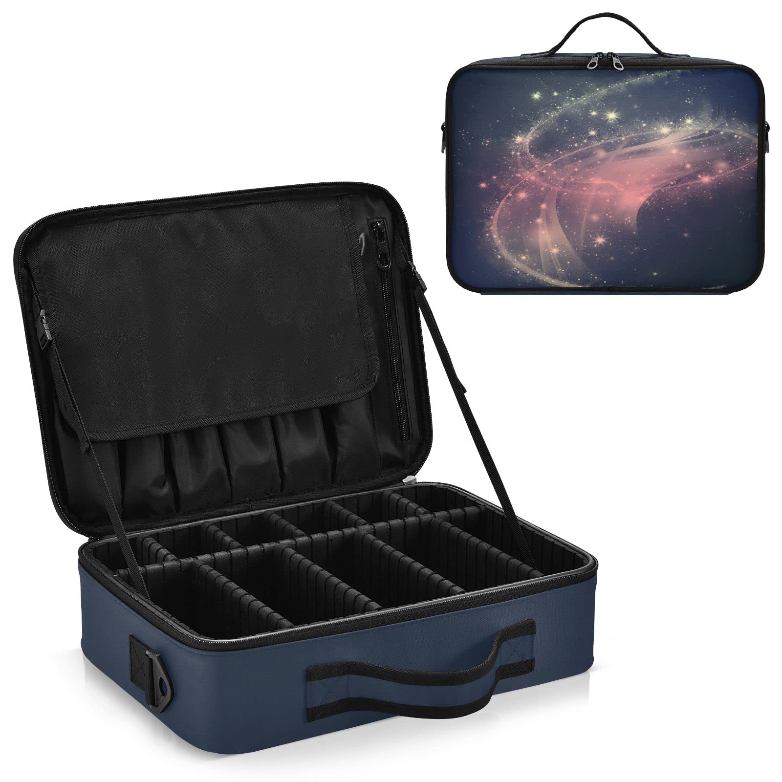 Moyyo Space Waves Travel Makeup Bag for Women - Professional Cosmetic Organizer Case, Portable Artist Storage Train Case for Makeup Brushes & Cosmetics - Perfect for Travel, Home & Salon Use