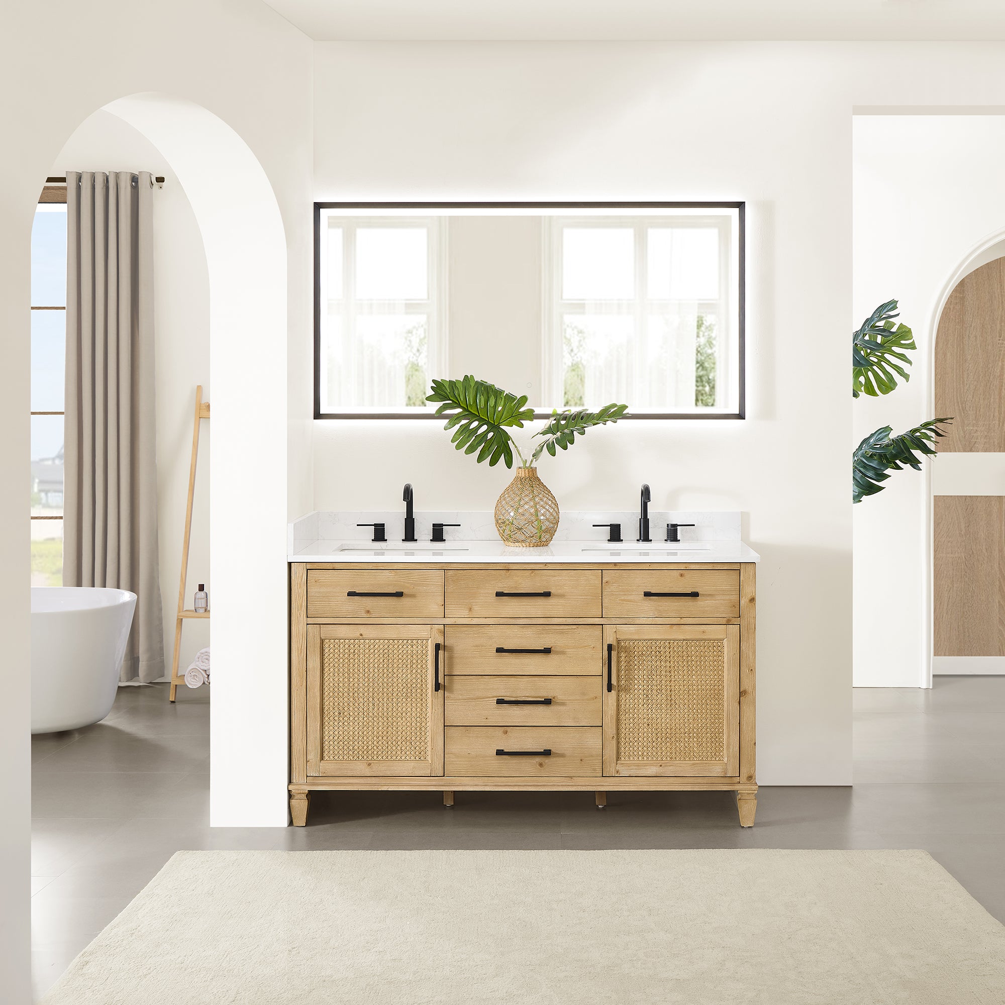 Salome Bathroom Vanity - Weathered Fir Wood with White Engineered Stone Countertop - Modern Farmhouse Style for Master Bath & Powder Room Remodel
