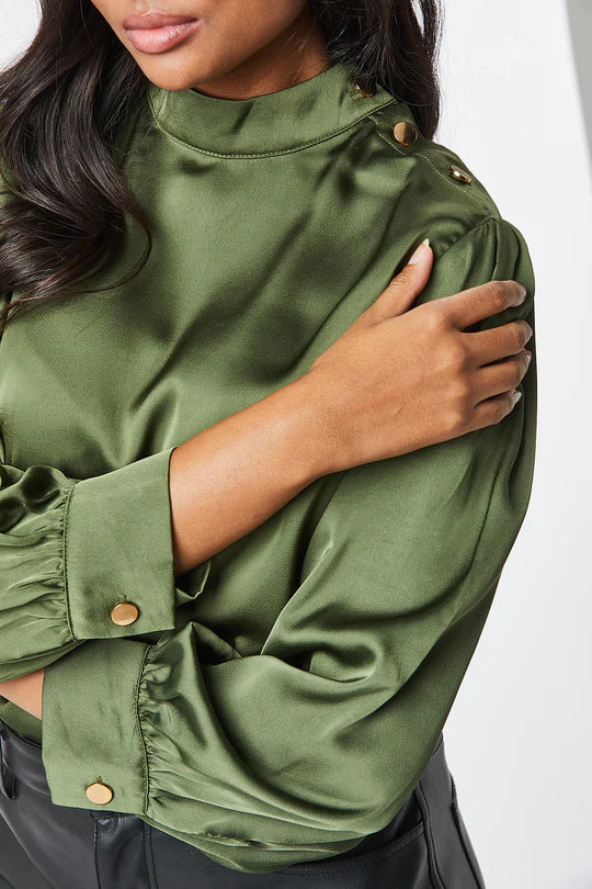 Elegant Satin Blouse for Women - Soft & Shiny Loan Satin Top in Green - Perfect for Office Wear, Parties & Special Occasions