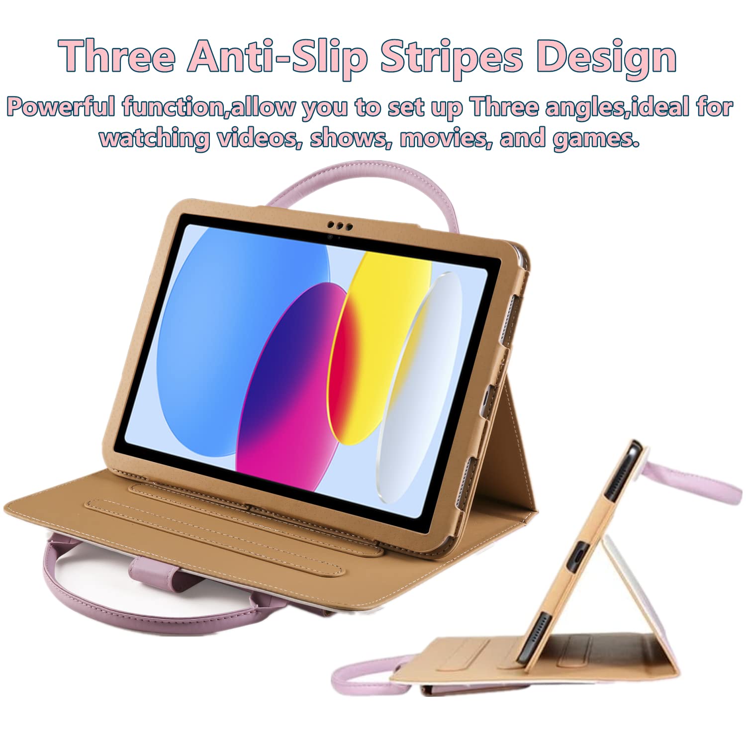 Stylish Pink Leather iPad Case for 11-inch iPad Pro (A16) 2025 & 10.9-inch iPad 10th/11th Gen 2022 - Slim Protective Cover with Stand, Hand Strap & Pocket - Perfect for Women, Girls & Kids - Ideal for Work, School & Travel