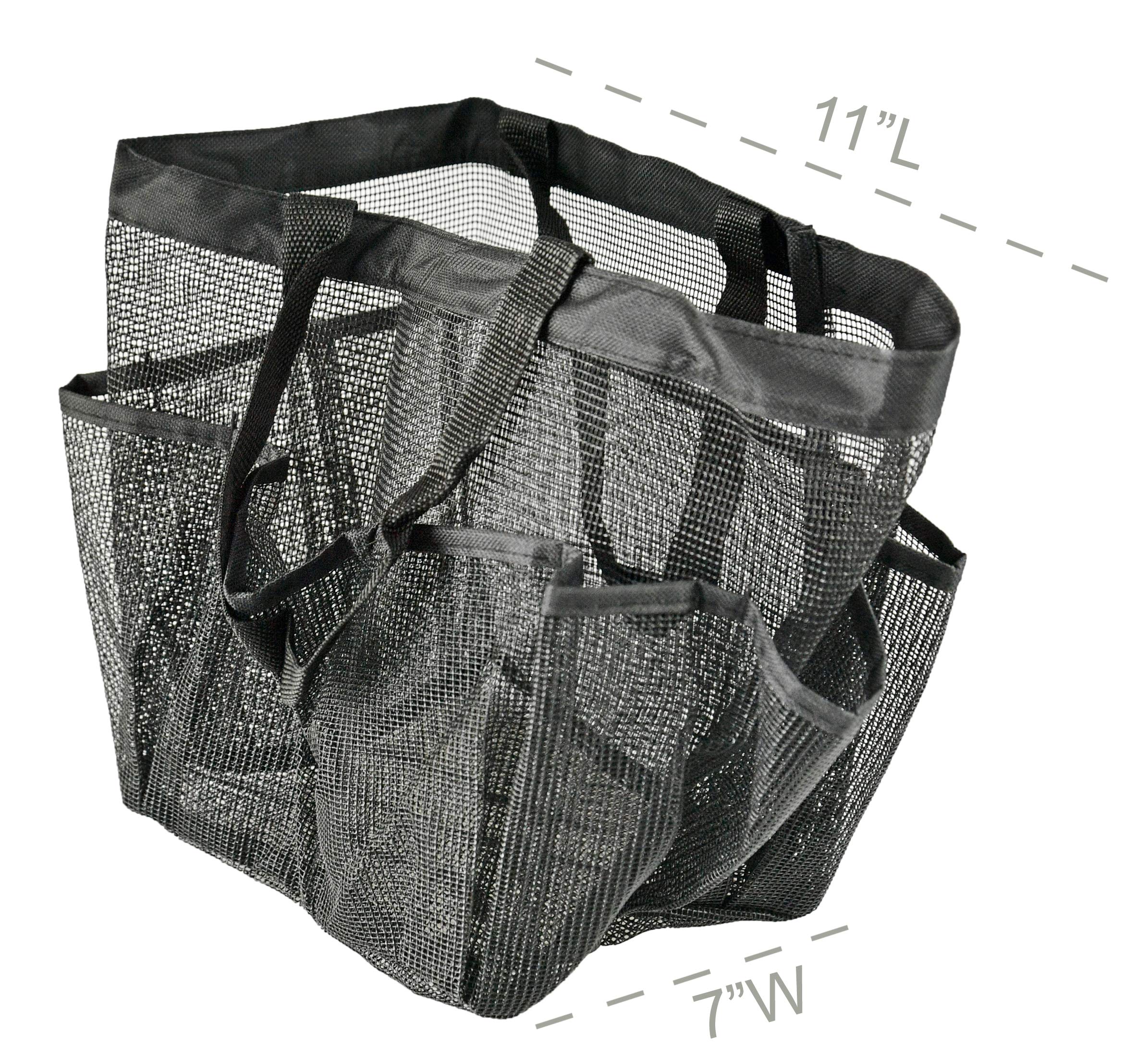 Home-X Mesh Shower Caddy Tote | Portable Bathroom Organizer Bag for Toiletries & Accessories | 14” x 11” Black | Perfect for Travel, Camping & Dorm Showers