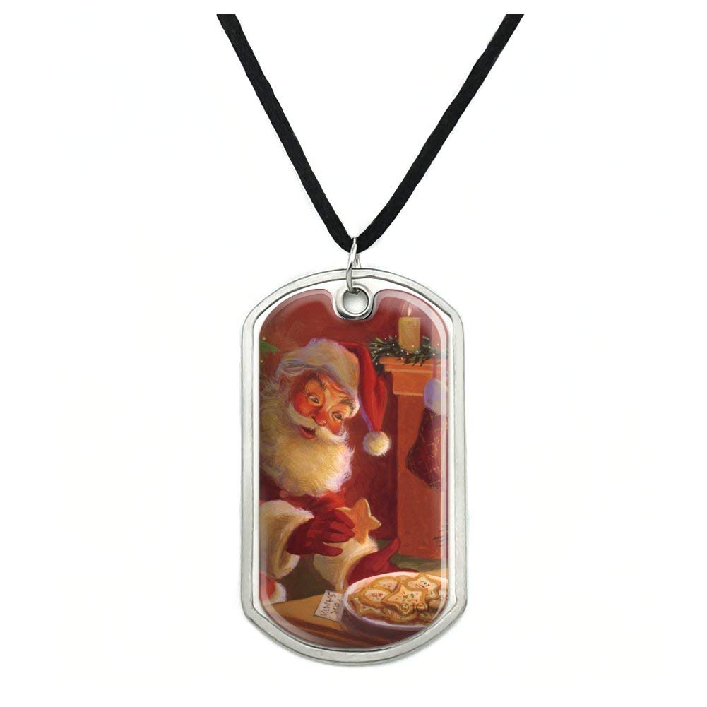 Santa Milk and Cookies Military Dog Tag Pendant Necklace - Christmas Holiday Gift for Military & Veterans - Perfect for Christmas Parties, Stocking Stuffers & Patriotic Gift Giving