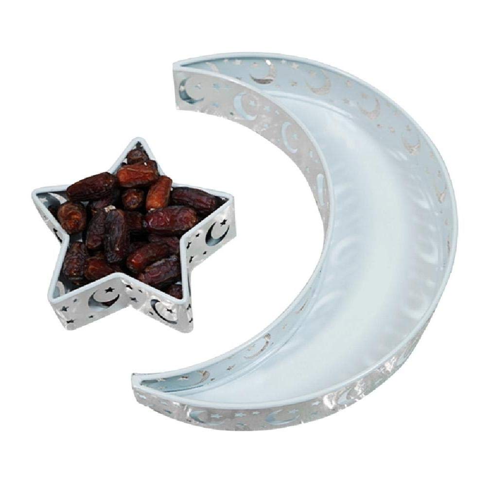 YOUWU Moon Star Serving Tray - Elegant Metal Food Storage Basket for Eid, Ramadan Desserts & Home Organization - Perfect for Shelves, Kitchen Countertops & Party Serving