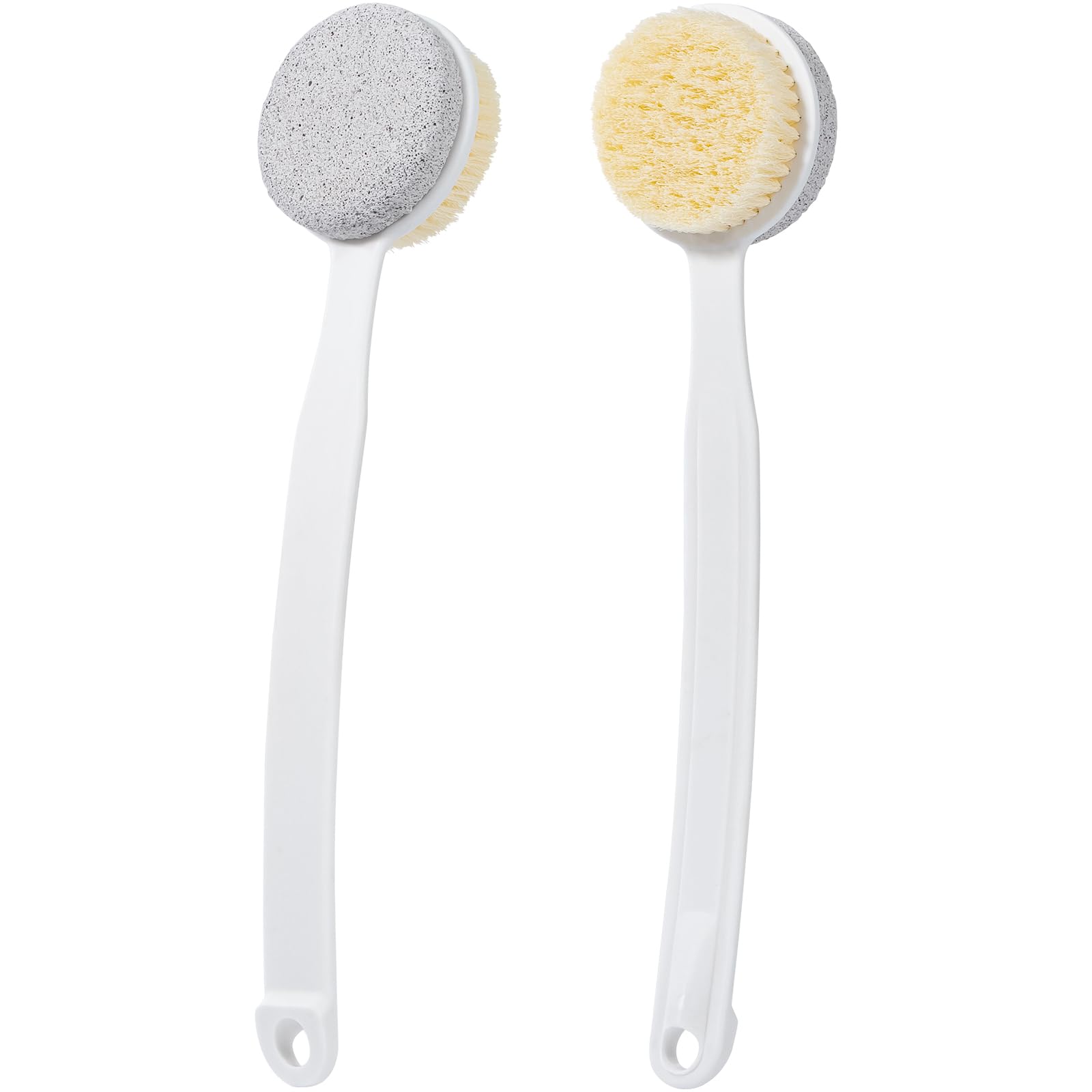 2 Pack Pumice Stone and Long Handle Shower Brush - Hard Skin Callus Remover & 2-in-1 Foot Scrubber | Back Scrubber for Deep Cleansing & Exfoliating | Dry Brushing Body Brush with Curved Design - Perfect for Shower, Pedicure & Home Spa Care