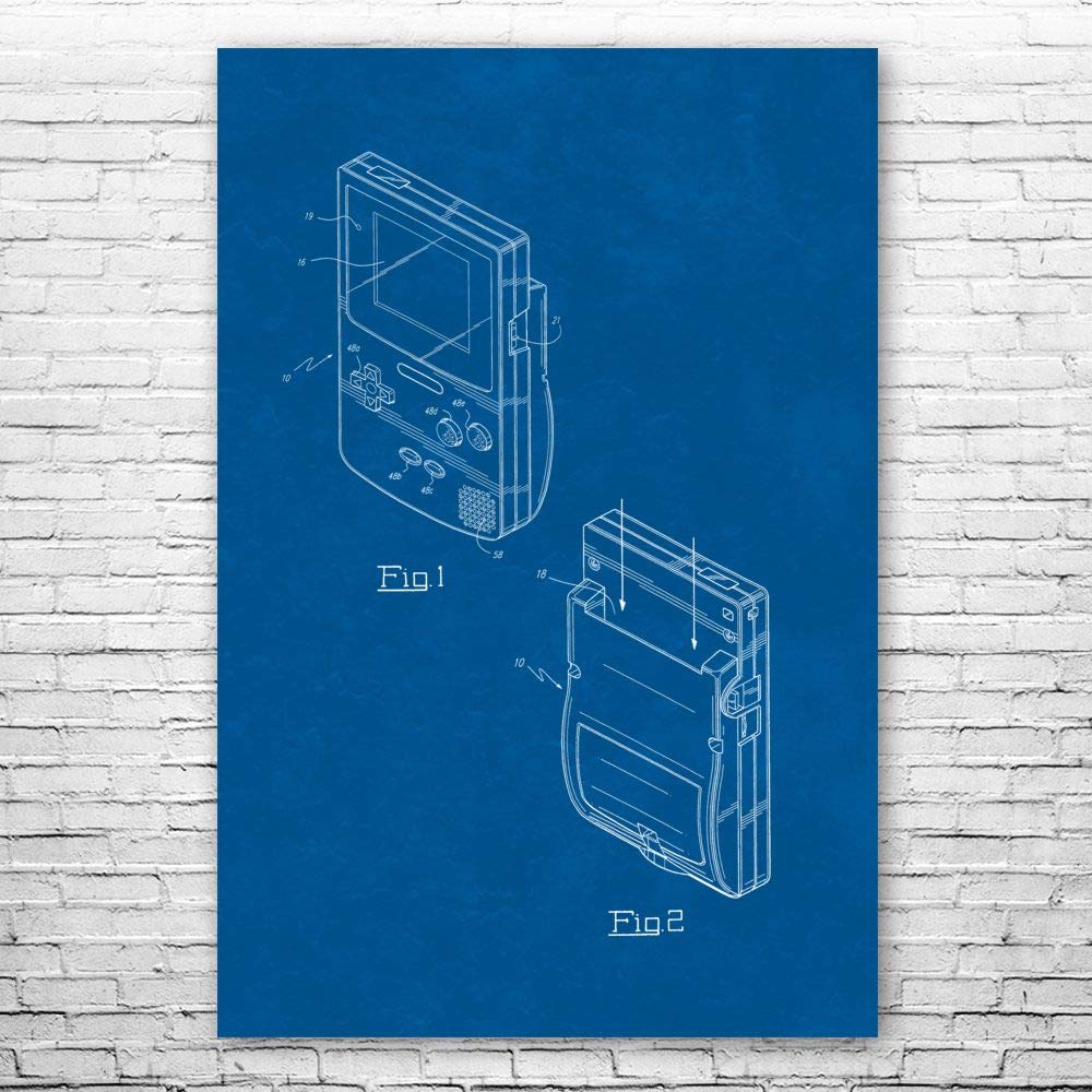 Vintage Game Boy Color Blueprint Poster - 11x14 Inch Retro Video Game Art Print, Perfect Gift for Game Collectors & Gamers - Ideal for Game Room Decor, Man Cave, or Office Wall Art