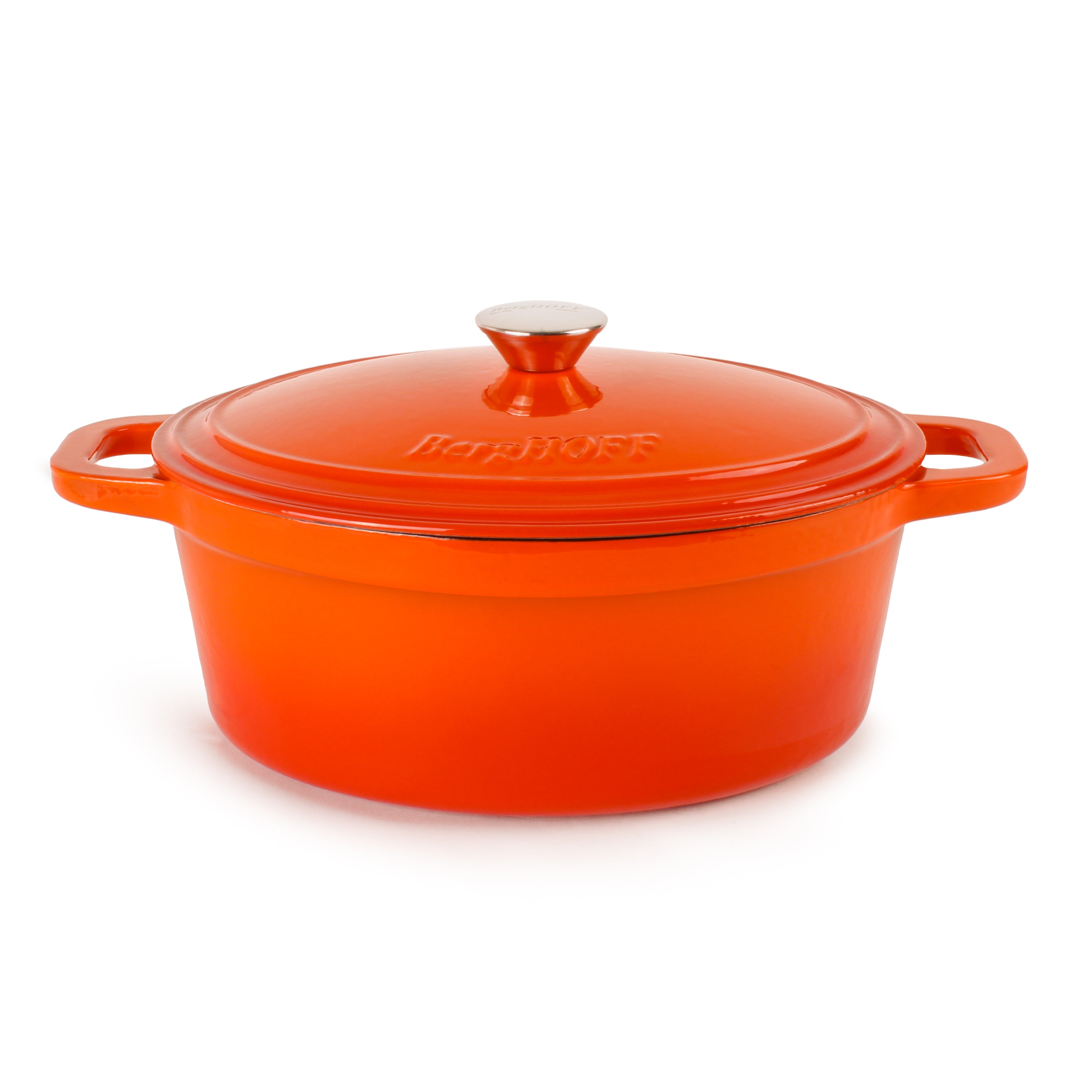 BergHOFF Neo 4-Piece Cast Iron Cookware Set - Grill Pan, Fry Pan & Oval Dutch Oven, Orange | Premium Kitchen Cookware for Grilling, Frying & Braising | Ideal for Stovetop, Oven & Outdoor Cooking