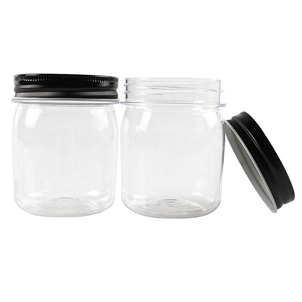 Novelinks 8oz Clear Plastic Jars with Black Lids - 16 Pack BPA-Free Refillable Round Containers for Kitchen Pantry Organization, Bathroom Storage, Craft Supplies & DIY Projects