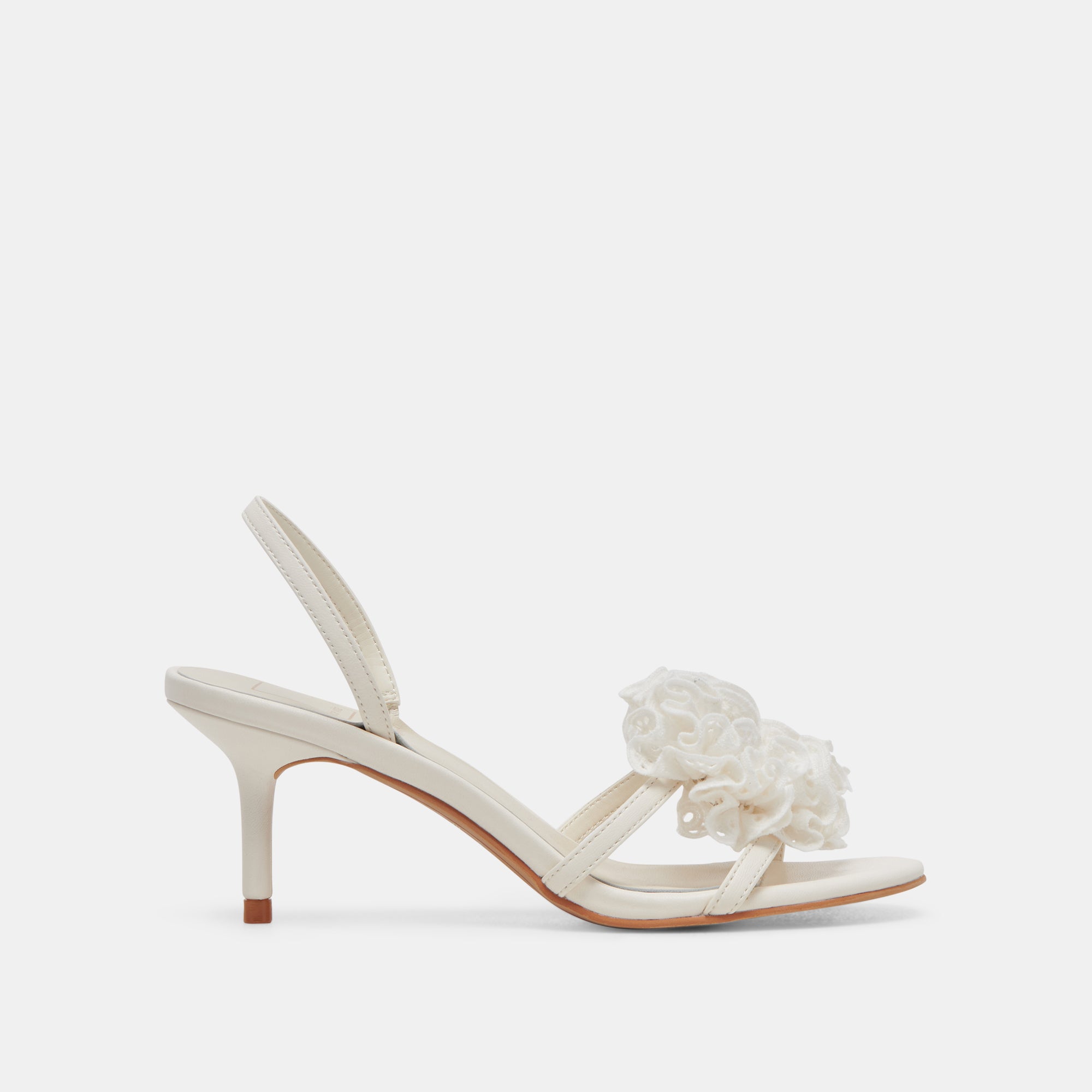 CECILA Women's White Floral Eyelet Heels - Elegant Summer Sandals for Weddings, Parties & Casual Outings