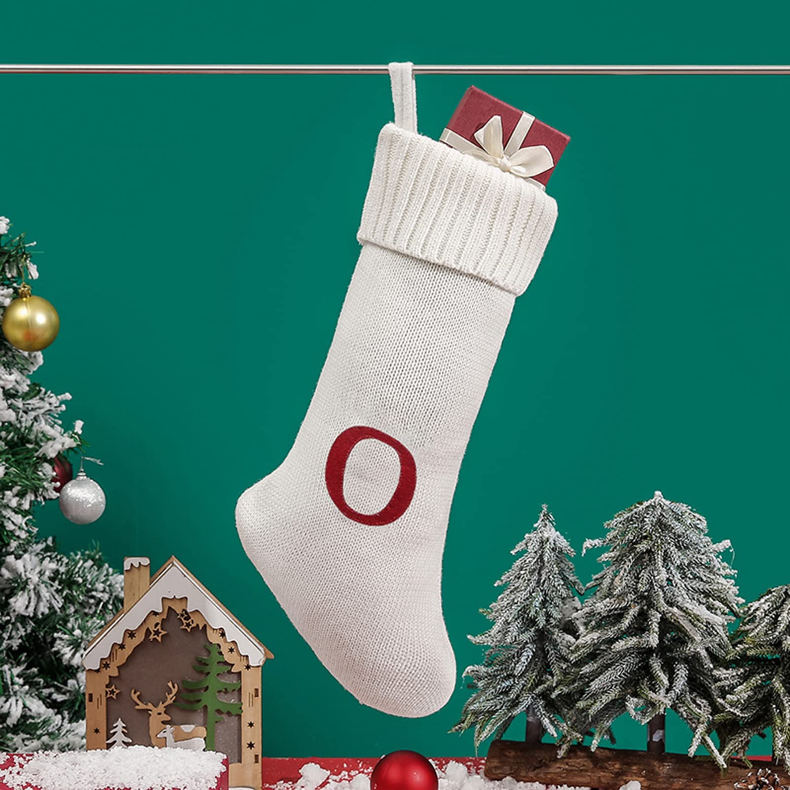 Walbest Knitted Christmas Stockings - Large Holiday Socks for Kids, Personalized Joy Letter Stocking, White Xmas Gift Bags for Fireplace, Tree & Party Decorations - Perfect for Family Gatherings, Gift Exchanges & Festive Home Decor