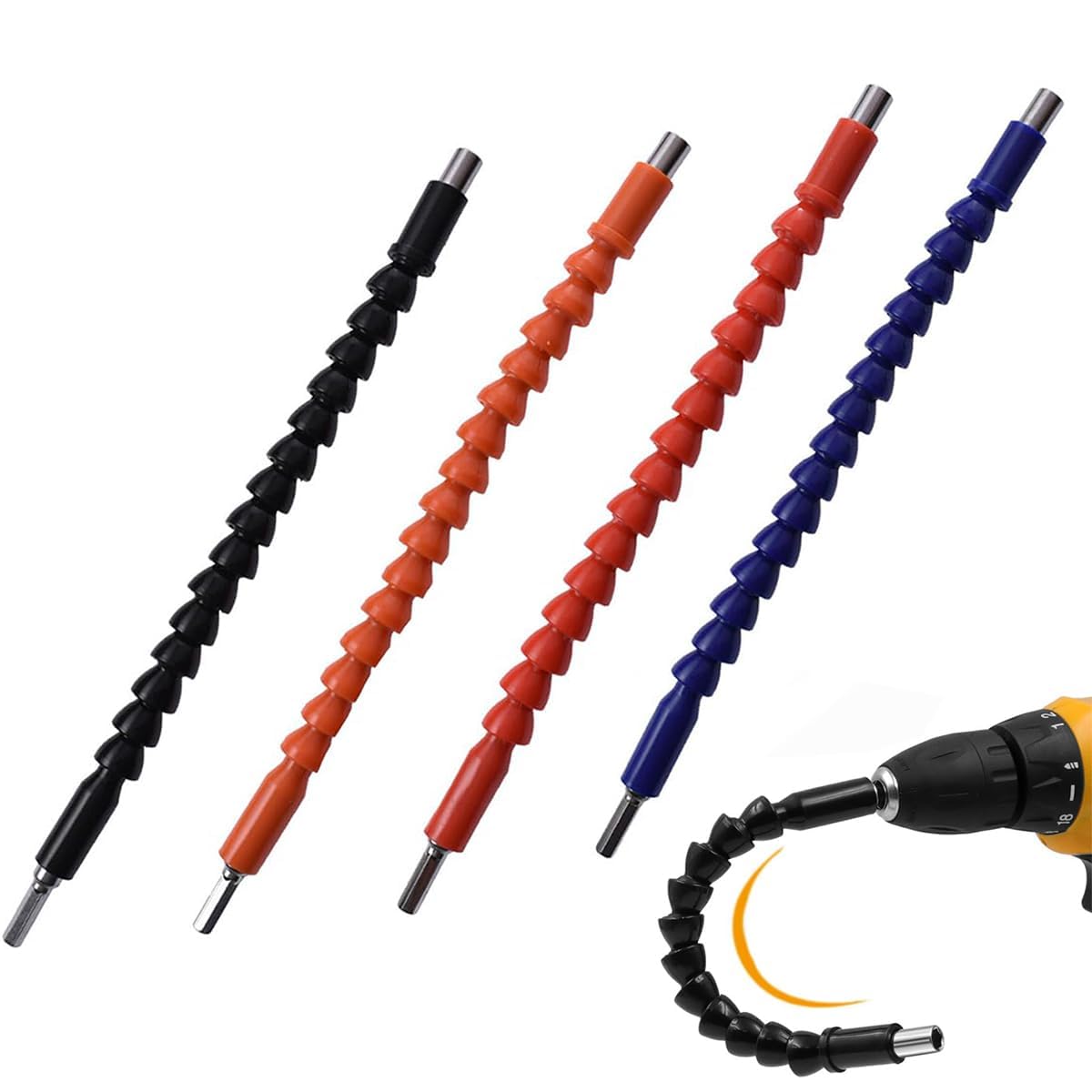 Flexible Screwdriver Bit Set - 2PC Bendable Drill Bit Extension with Flexible Shaft for Tight Spaces - Perfect for DIY, Home Repair & Automotive Maintenance (Black)