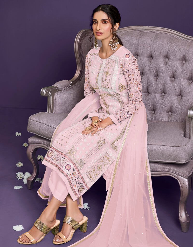 Baby Pink Pant Style Straight Georgette Pants for Women - Elegant Office Wear & Casual Outfits