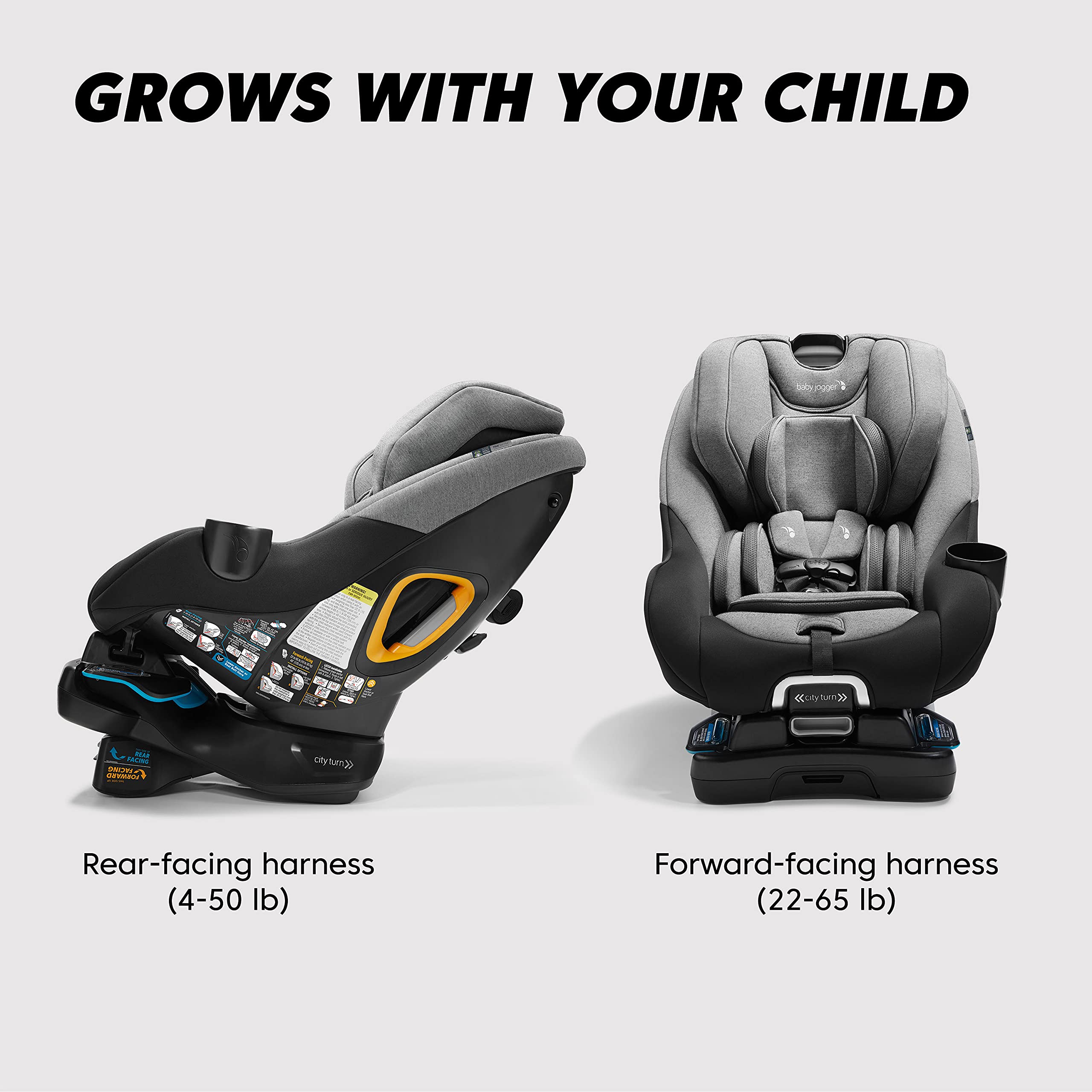 Baby Jogger City Turn Convertible Car Seat - Rear & Forward Facing for Newborn to Toddler - Perfect for Travel & Daily Commute