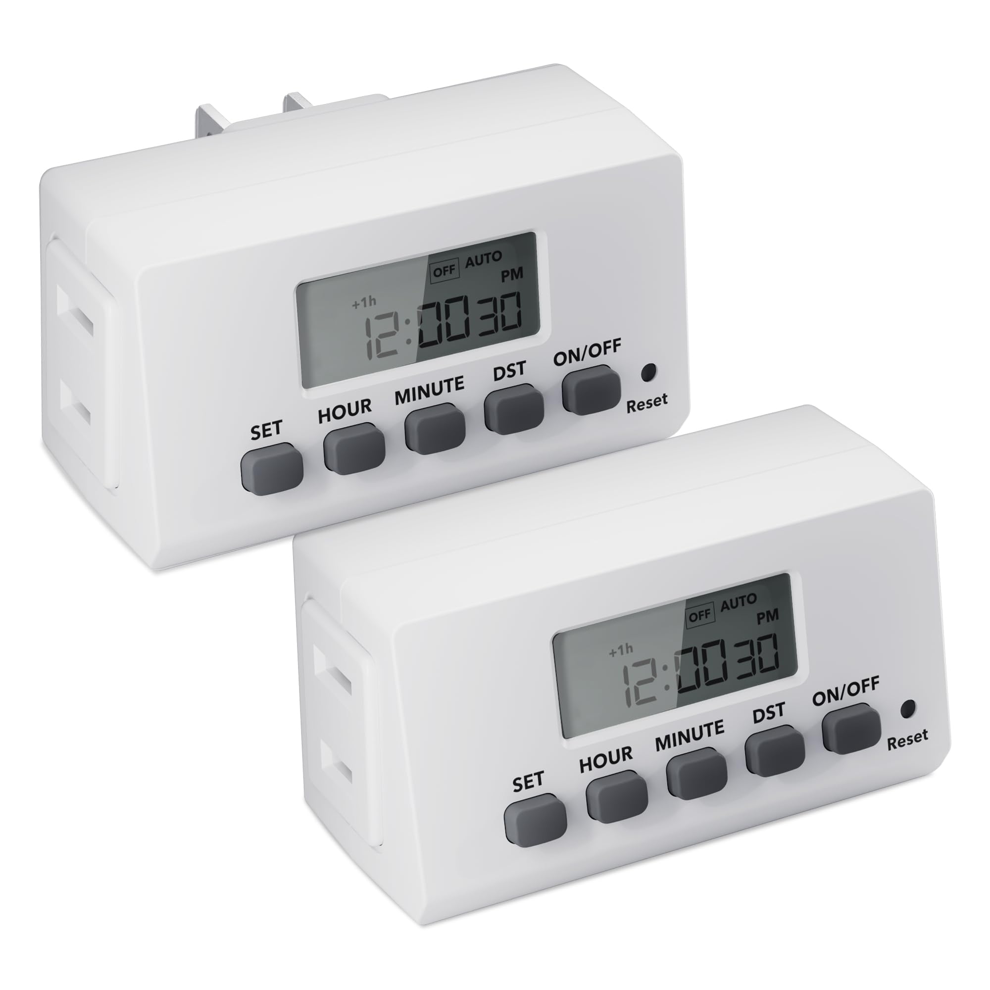 BN-LINK Digital Timer Outlet - 24 Hour Programmable Light Timer with 2 On/Off Settings, Mini 2-Prong Plug for Lamps, Fans & Electrical Devices (2 Pack, 15A/1875W) - Perfect for Home, Office & Holiday Lighting Automation