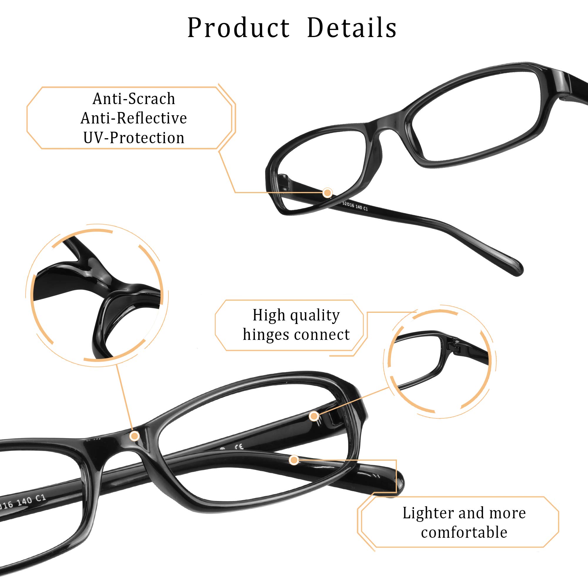 LifeArt Blue Light Blocking Glasses - Anti Eyestrain Computer & Gaming Glasses for Men & Women - UV Protection, Anti Glare (Black, +2.75 Magnification) - Perfect for Office Work, Gaming & Screen Time