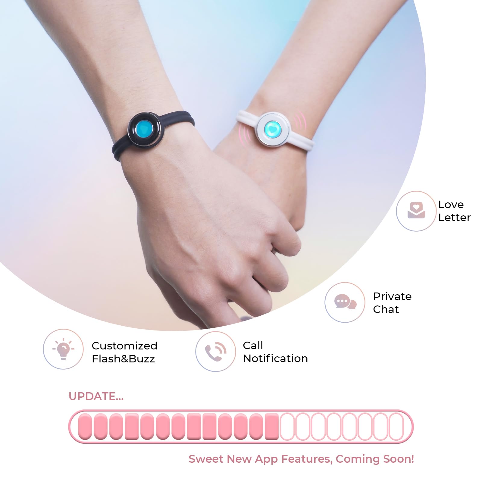 TOTWOO Smart Love Bracelets for Couples - Vibrating & LED Light Up Long Distance Touch Bracelet Set, Best Friend Matching Jewelry Gifts for Partners, Husband Wife, BFFs, Wedding Anniversaries - Perfect for LDR Couples, Valentine's Day & Special Occasions