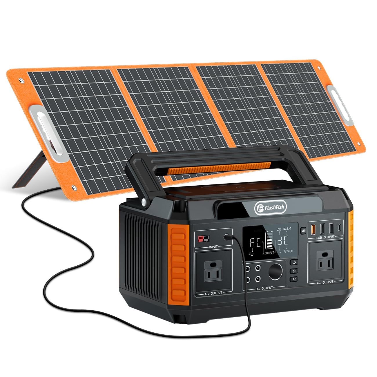 Flashfish 520Wh/140400mAh Solar Generator with 100W Foldable Solar Panel - Portable Power Station & Solar Kit for Camping, Home Backup, CPAP, RV Trips & Emergency Power Outages