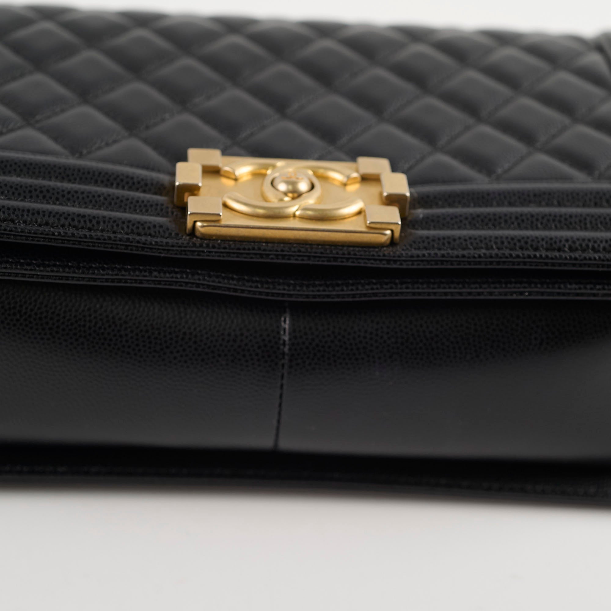 Chanel Old Medium Boy Bag Black Caviar Gold Hardware - Luxury Designer Handbag for Women, Perfect for Evening Parties & Special Occasions