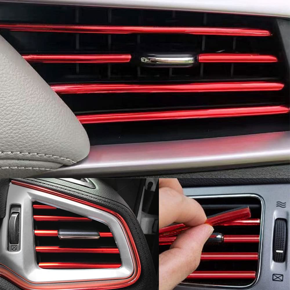 Lufapeach 20 Pcs Universal Car Air Vent Trim Strips - Waterproof & Bendable AC Vent Outlet Decoration for Cars - Interior Accessories (Red) - Perfect for Customizing & Protecting Your Car Vents