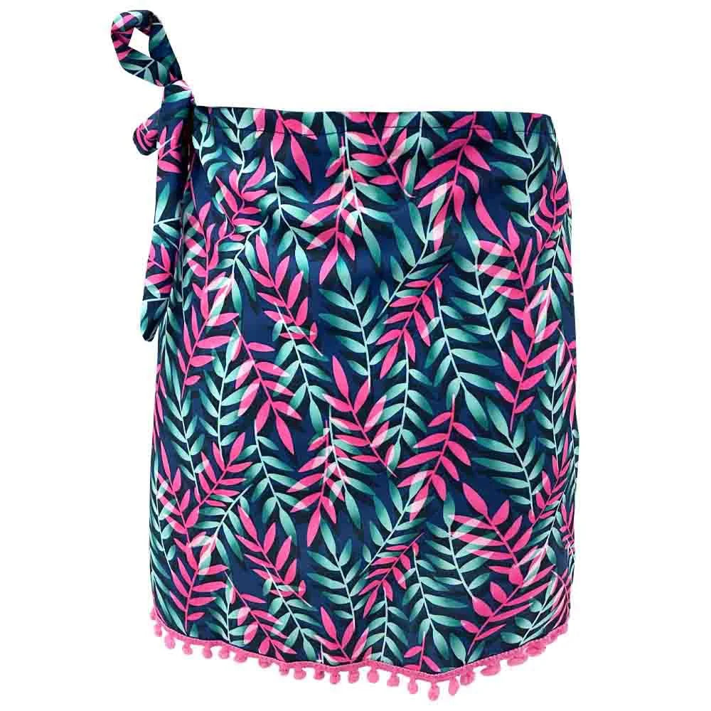 Royal Blue Neon Leaves Swim Cover Up Pareo Skirt - Lightweight Beach Wrap for Women, Tropical Vacation Sarong, Poolside Cover-Up for Summer