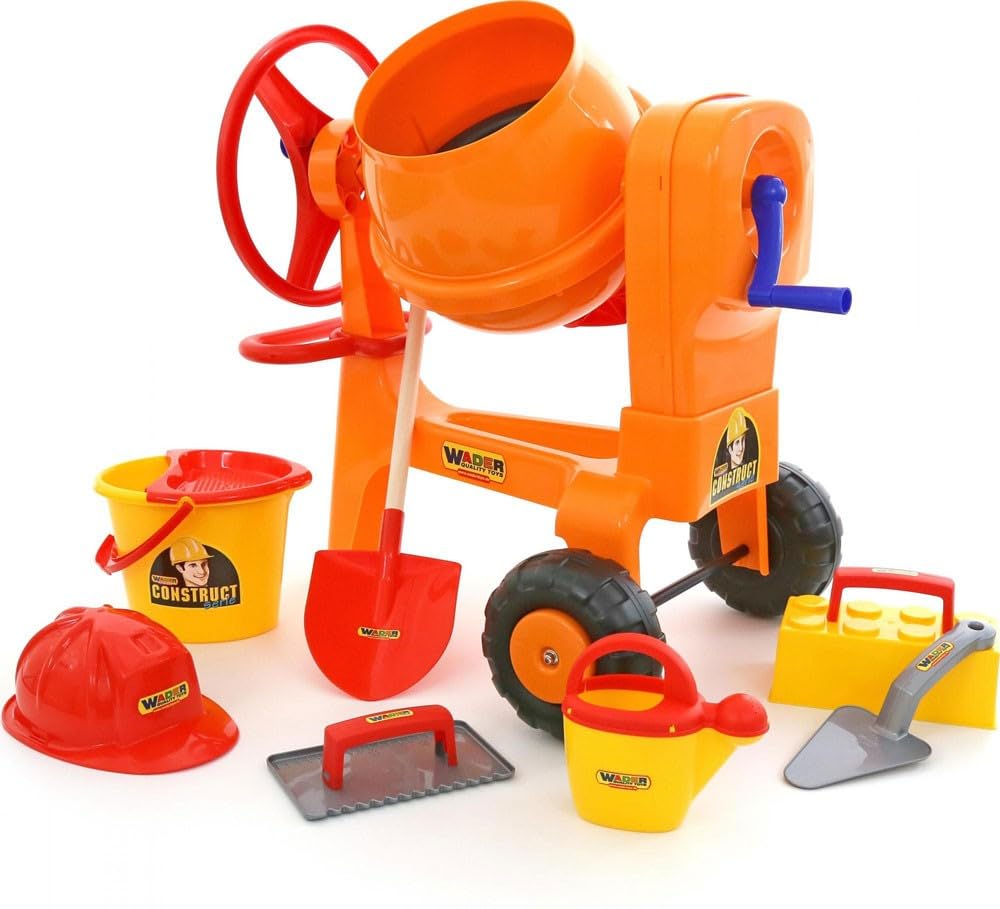 Polesie 50649 Construction Toy Set - Cement Mixer with Buckets & Worker Figures, 8-Piece Building Playset for Kids, Multi-Color | Perfect for Summer Outdoor Play & STEM Learning Activities