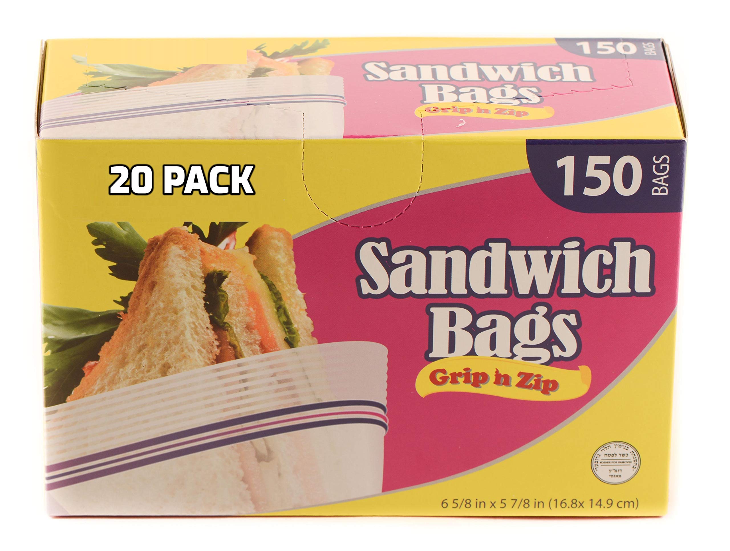 [20 Pack] Disposable Plastic Resealable Sandwich Bags - Airtight Food Storage Bags for Snacks, Meal Prep & Travel | Kosher Certified | Perfect for School Lunches, Office Snacks & Home Kitchen Organization (150 Count per Box)