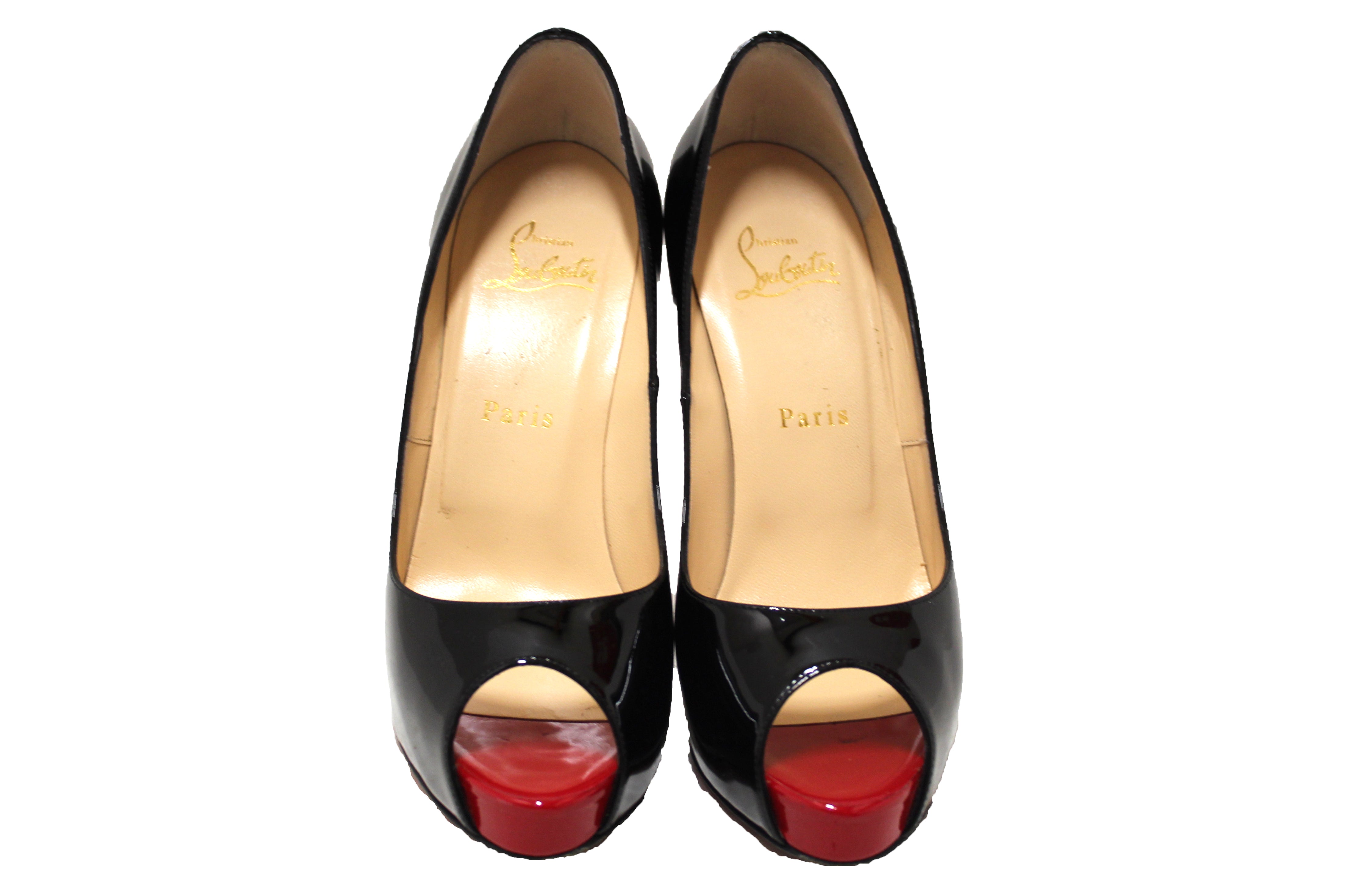 Authentic Christian Louboutin Black Patent Leather New Very Prive 120mm Pumps Women's Size 37 - Perfect for Evening Parties, Weddings & Special Occasions