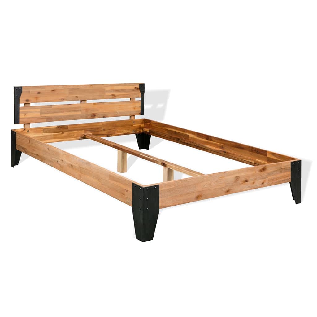 vidaXL Solid Acacia Wood Platform Bed Frame with Steel Support - 59.8