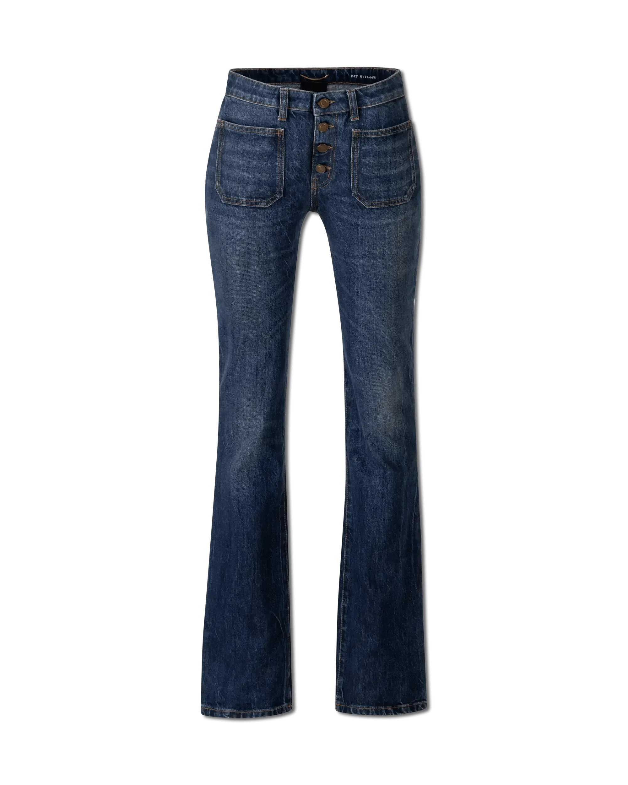Flared Patch Pocket Low Rise Jeans for Women - Trendy Distressed Denim Pants with Stretch Comfort | Perfect for Casual Outings, Streetwear & Everyday Wear