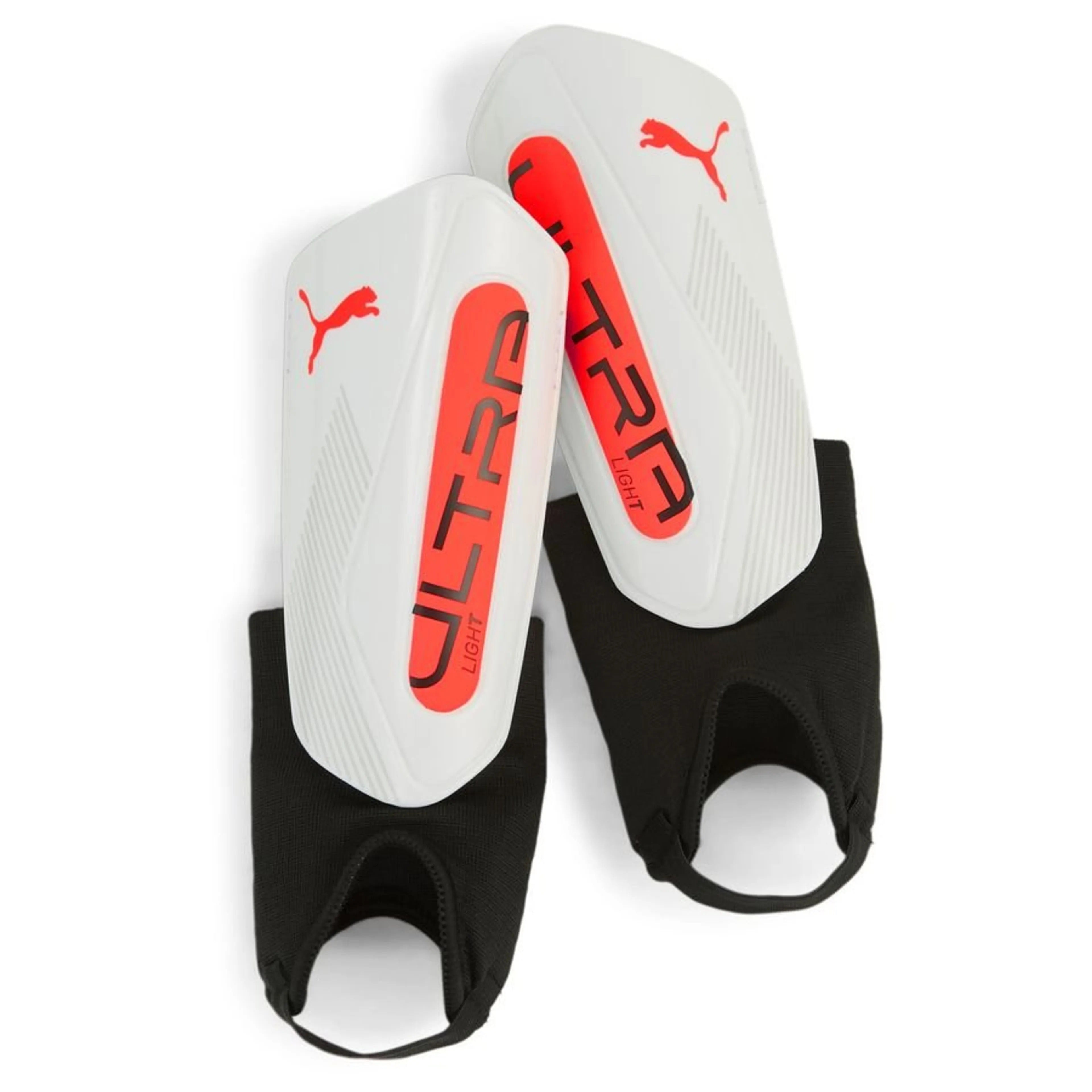 Puma Ultralight Ankle Shinguards - White/Glowing Red Soccer Shin Guards for Men & Women - Perfect for Football Training & Match Protection