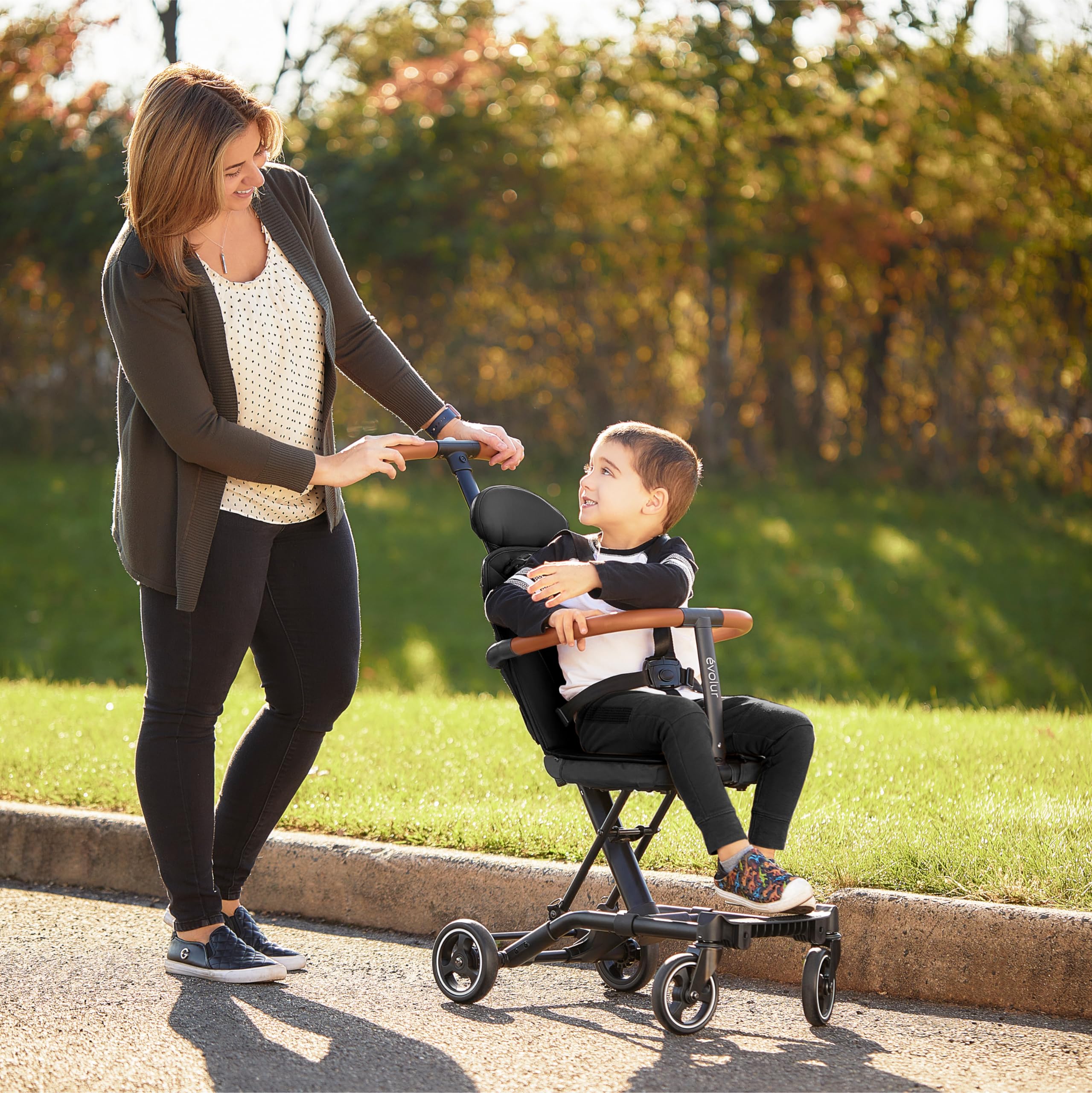 Evolur Cruise Rider Lightweight Compact Fold Stroller with Canopy - Easy to Carry Travel Stroller for Toddlers - Perfect for Air Travel, Shopping & Daily Walks (Noir Black)