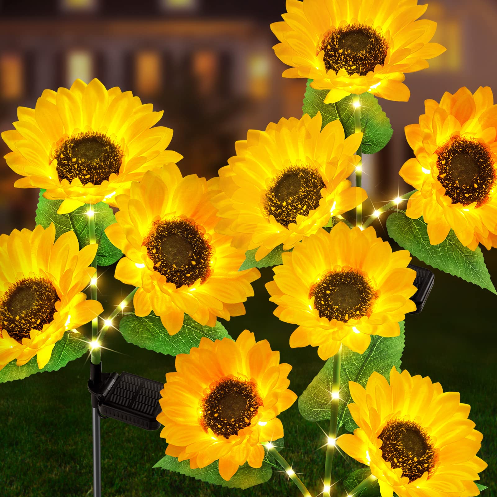 AHAORIGIN Upgraded 3 Pack Solar Garden Lights with 9 Realistic Sunflower Lights - Waterproof Outdoor Solar Lights for Yard, Patio, Garden Decor - Bright All Night - Perfect for Pathway Lighting, Landscape Accents & Backyard Ambiance