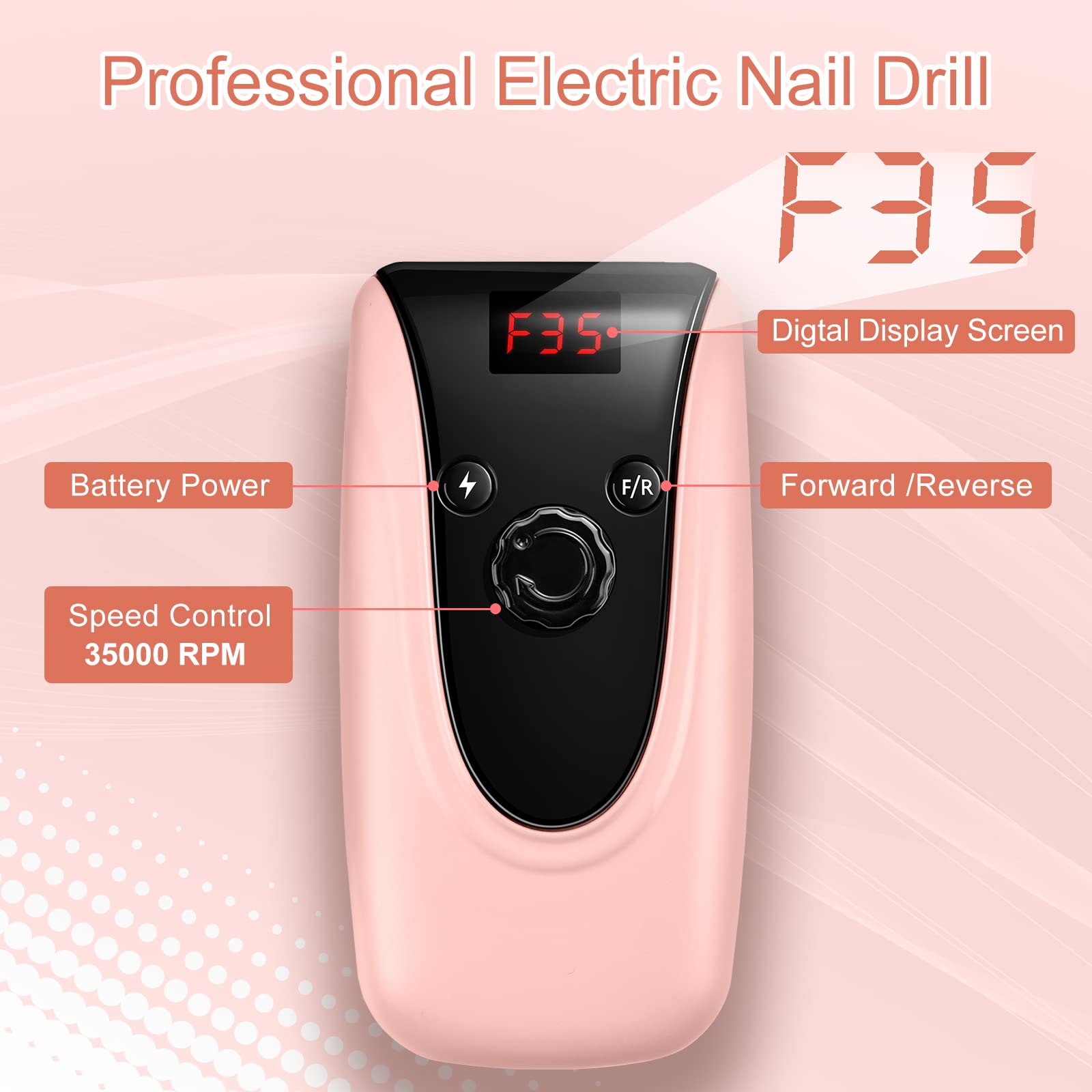 Professional 35000 RPM Rechargeable Nail Drill Machine Kit with 7pcs Ceramic Bits - Perfect for Acrylic, Gel Nails & DIY Manicures at Home or Salon