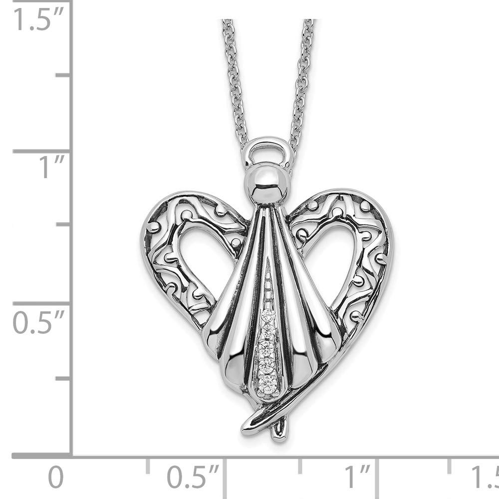 925 Sterling Silver Cubic Zirconia Antiqued Angel of Friendship Necklace for Women - Elegant Fine Jewelry Gift for Her, 18