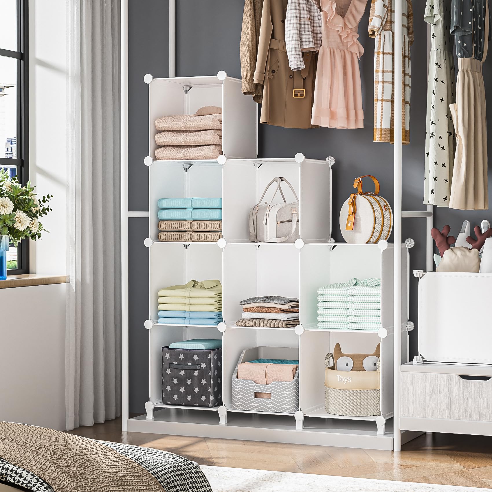 9-Cubby Closet Organizer & Bookshelf - Multi-Purpose Storage for Clothes, Yarn & Bedroom Organization (White) - Perfect for Small Spaces & Home Decor