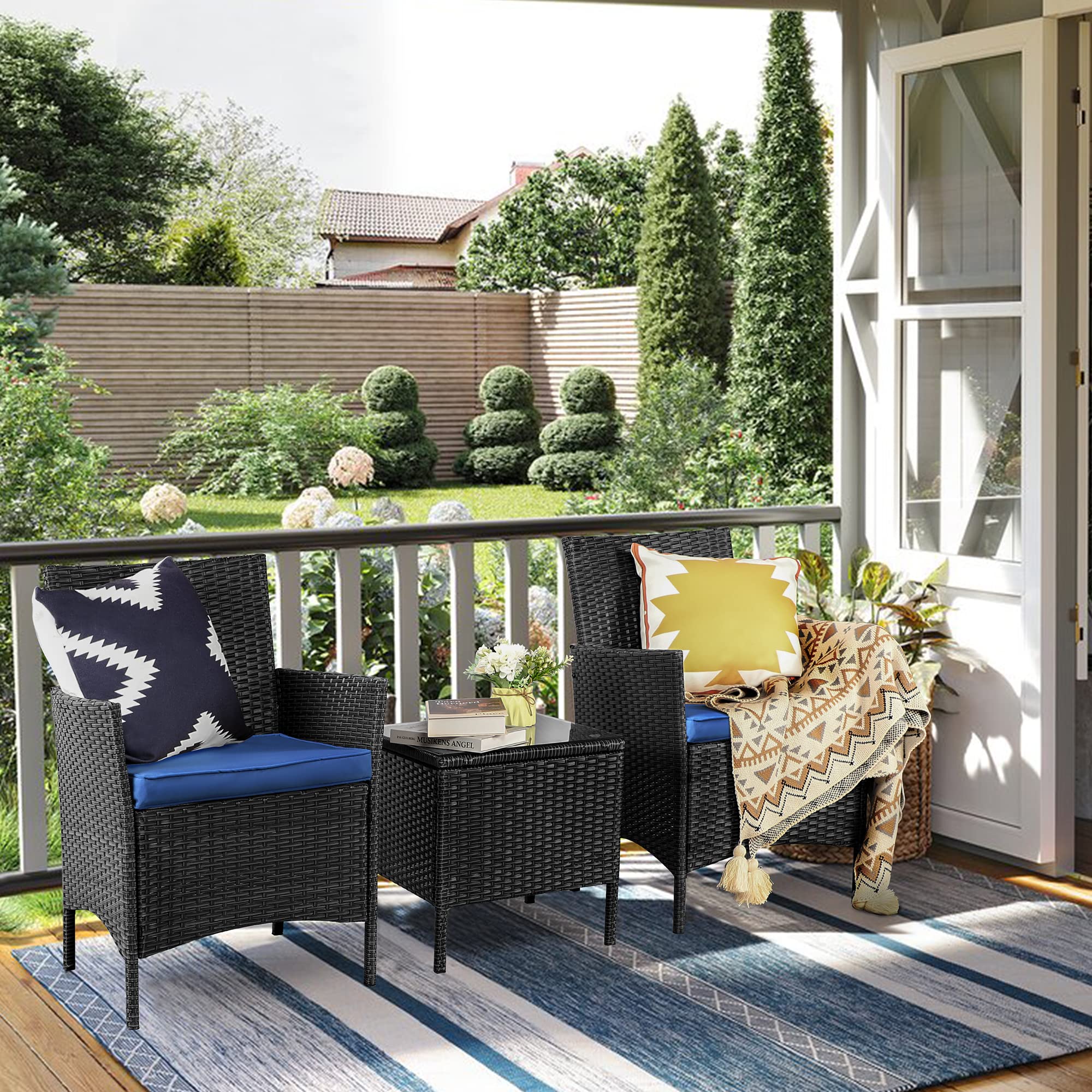 KAWIVAST 3-Piece Outdoor Patio Furniture Set - All-Weather PE Rattan Wicker Sofa Set for Porch, Balcony, Garden & Backyard - Durable Front Porch Furniture for Relaxing & Entertaining