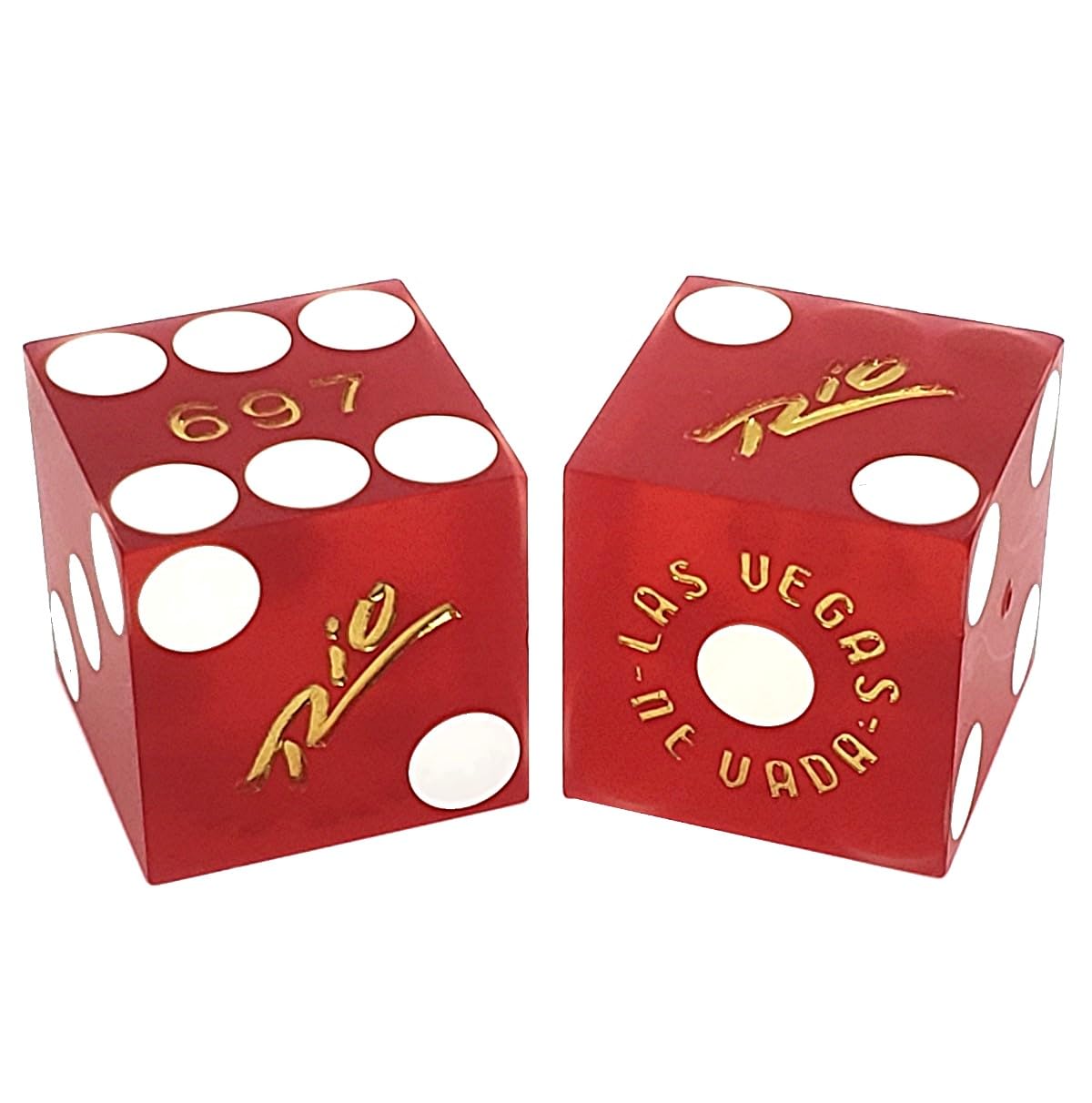 19mm Professional Craps Dice Pair with Matching Serial Numbers - Authentic Las Vegas Casino Table-Played Dice (Rio Red Frosted) for Casino Games, Gambling, and Home Entertainment